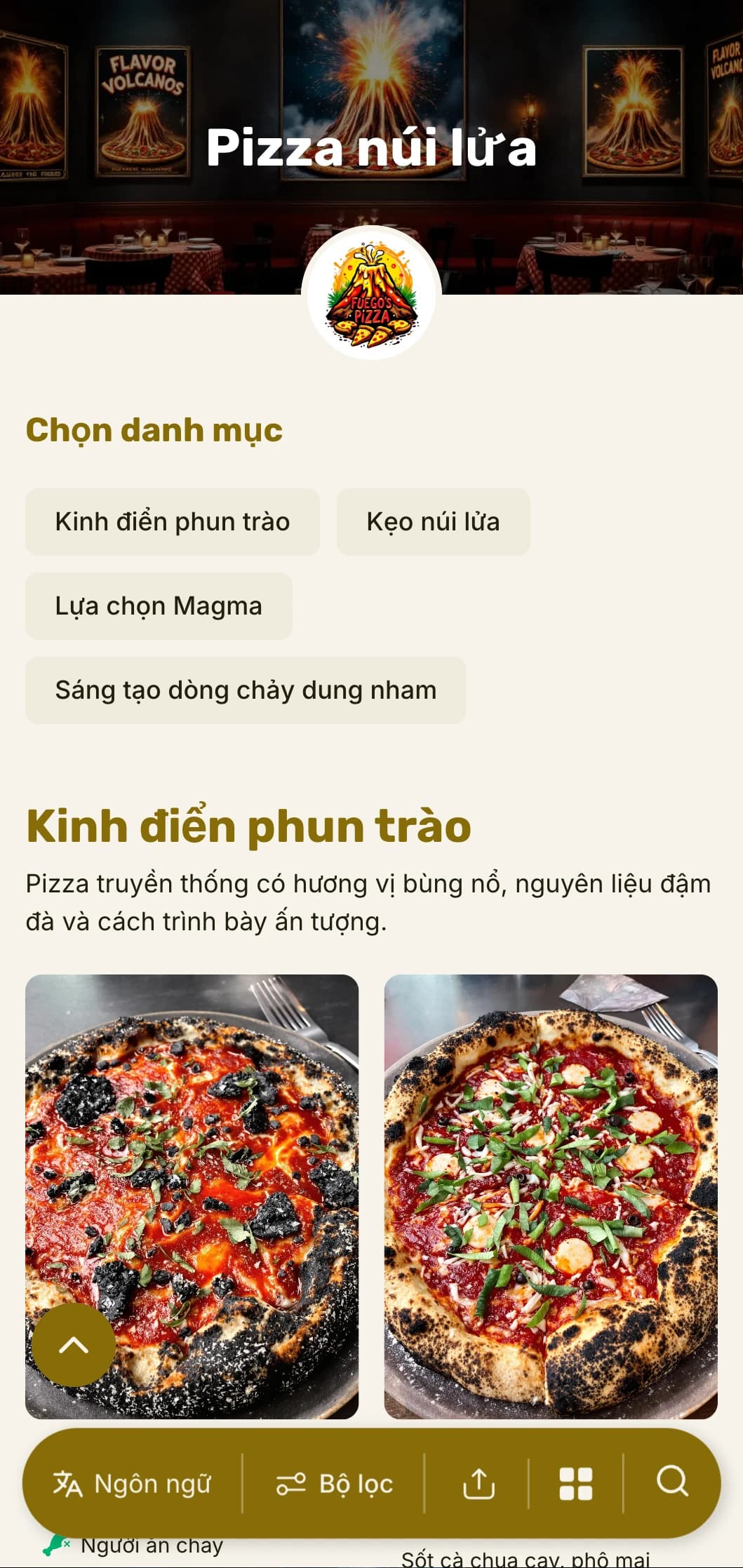 Thực đơn pizza nổi bật, bắt mắt với hệ thống phân cấp trực quan ấn tượng dành cho các tiệm pizza thích phiêu lưu.