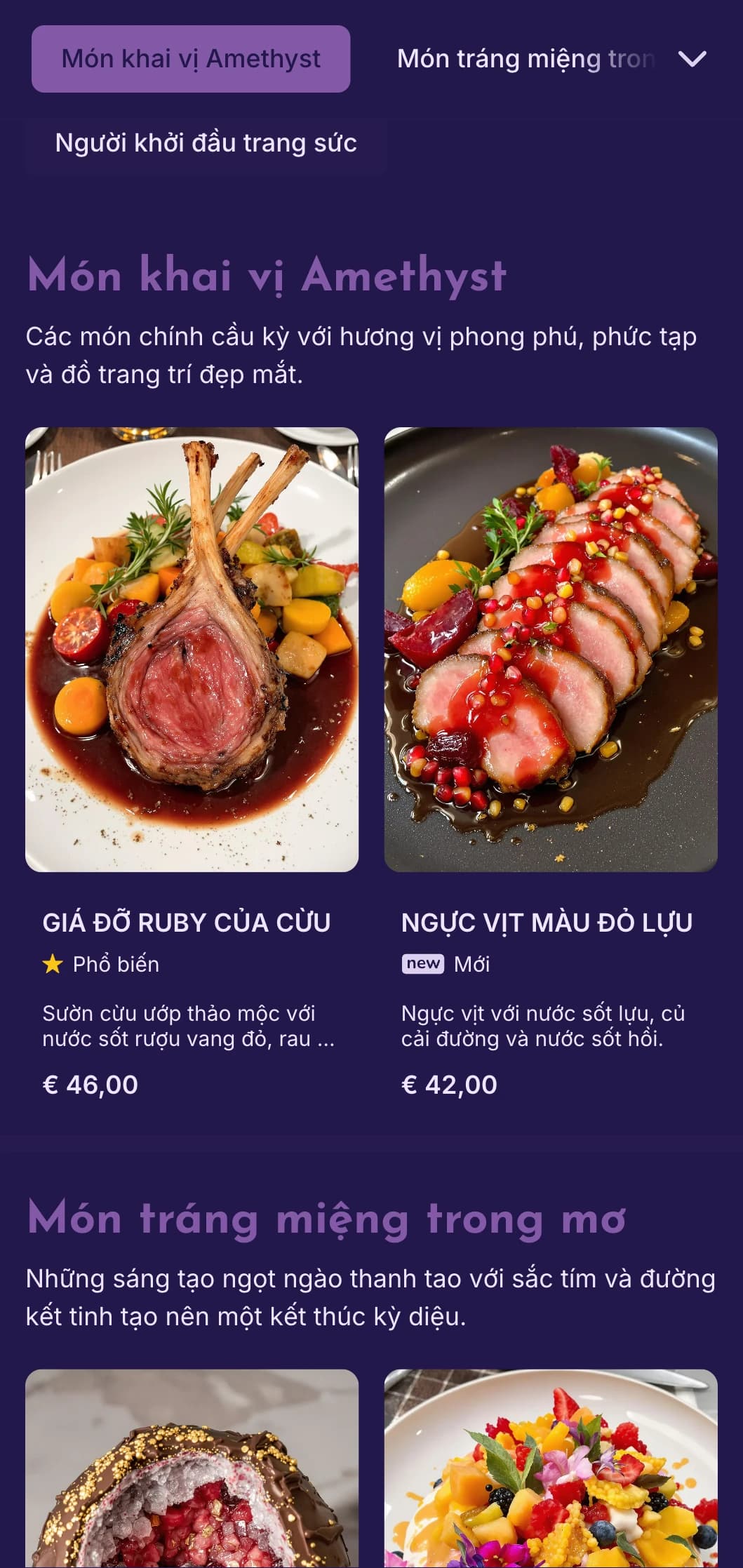 Ý tưởng tông màu tím quyến rũ với các yếu tố sang trọng hiện đại lấy cảm hứng từ đá quý.