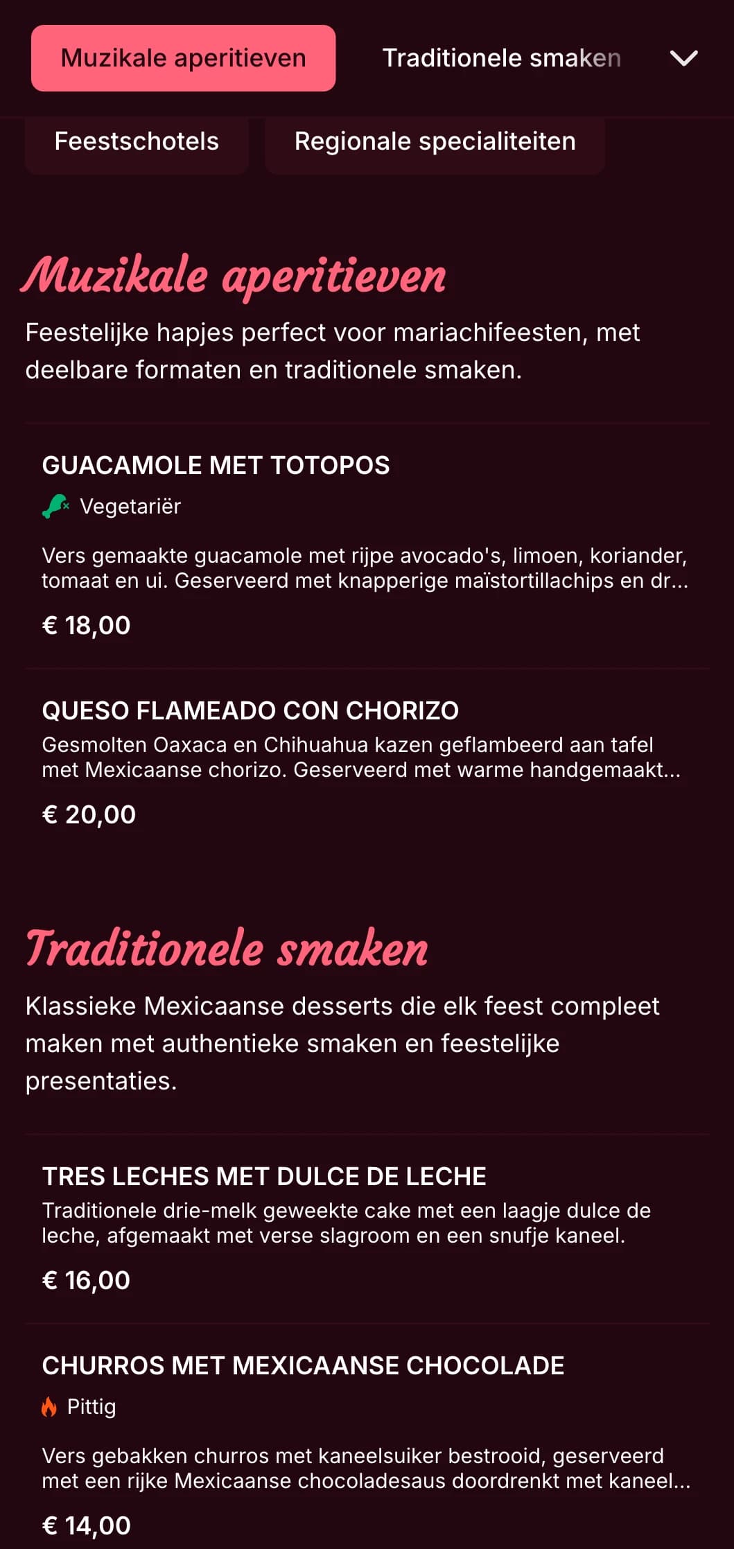 Levendig en muzikaal Mexicaans menu met felroze accenten, mariachi-beelden en feestelijke gerechten die perfect zijn voor feesten en partijen.