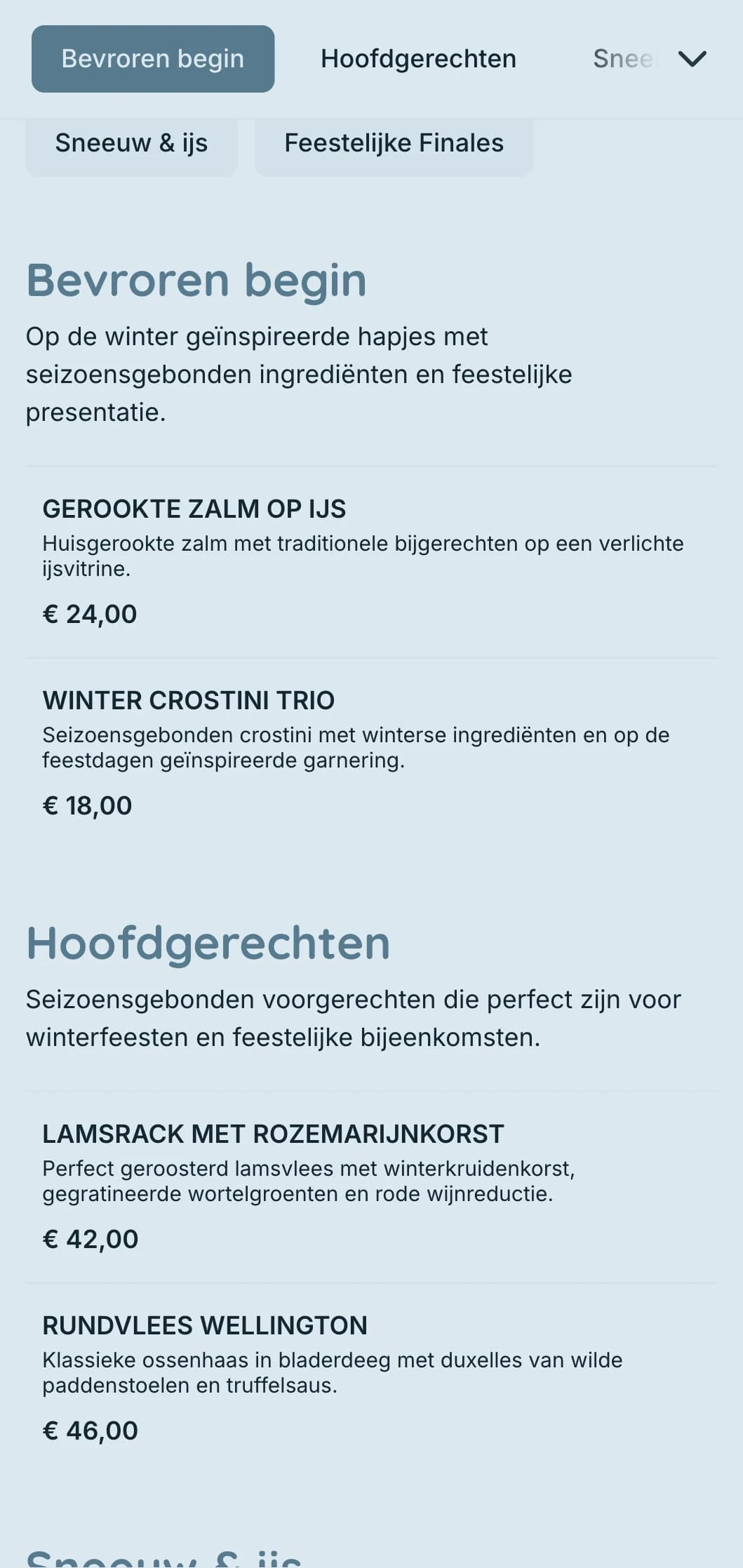 Magische catering in winterthema met seizoensgebonden ingrediënten, dramatische presentatie en gezellige elementen voor vakantiefeesten en winterevenementen.