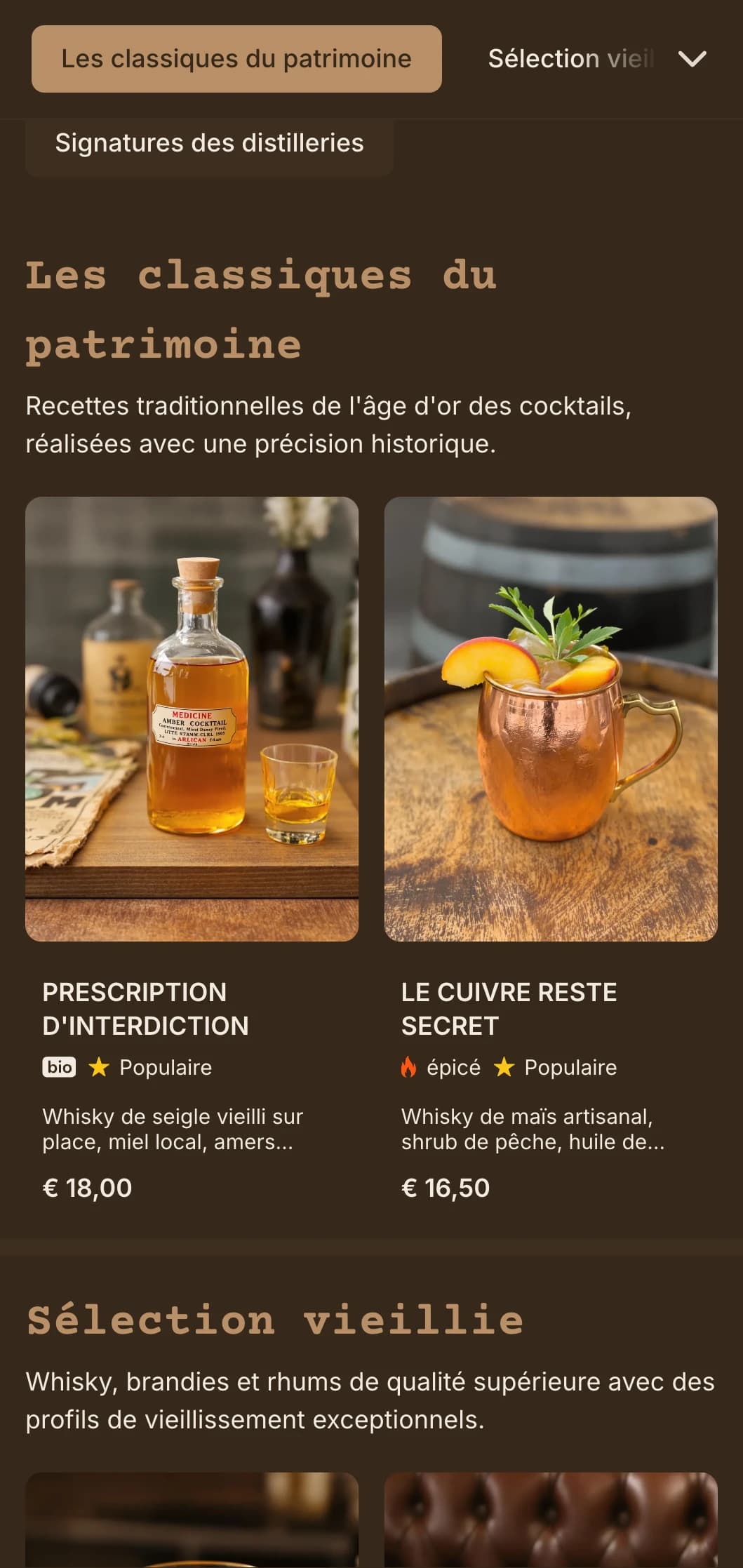 Design intemporel brun et crème avec des éléments de distillerie vintage pour les lieux de vente de spiritueux artisanaux.
