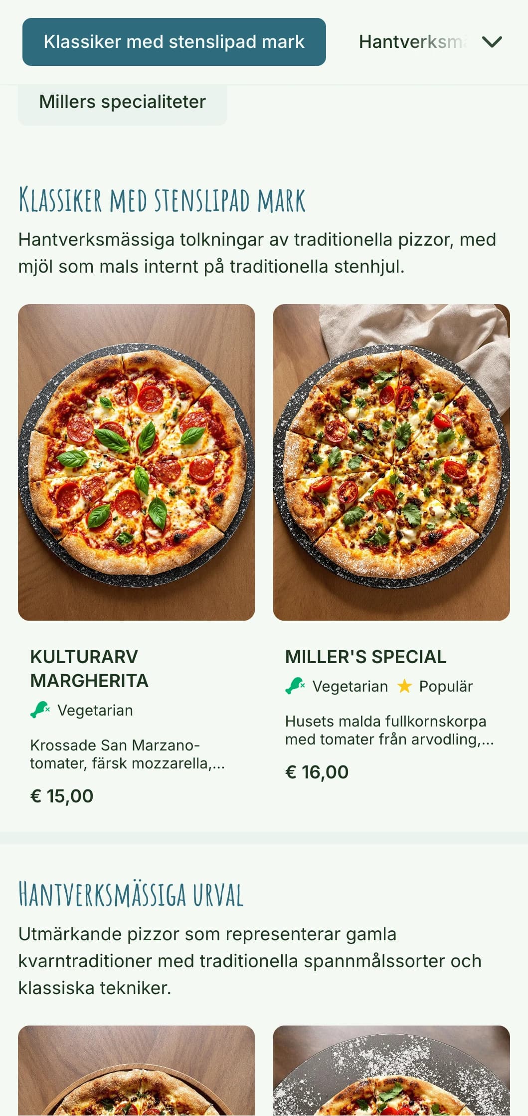 Rustik pizzameny med stenmalet mjöl med hantverksmässiga inslag och naturlig estetik.