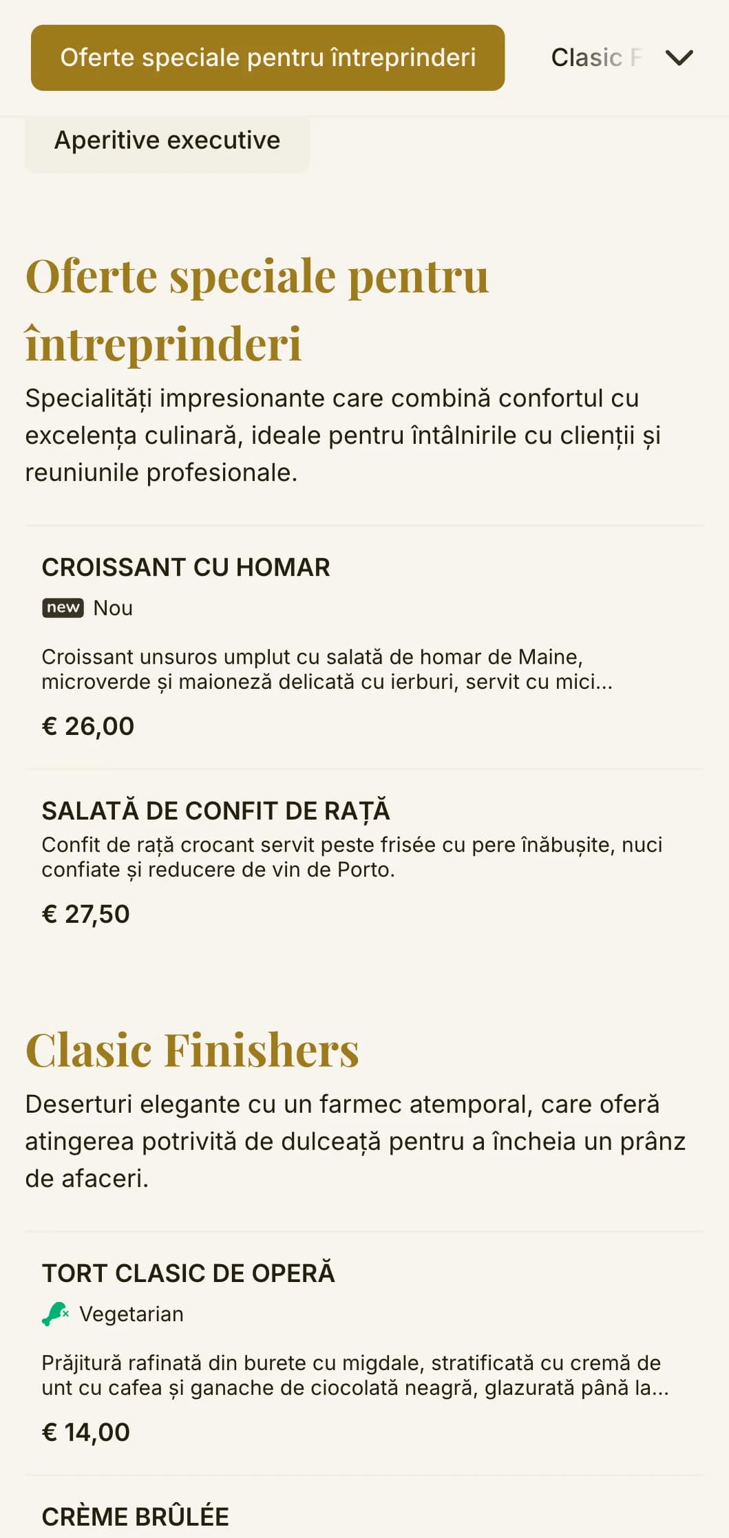 Design elegant, dar eficient al meniului de prânz pentru districte de afaceri și catering corporativ, cu tipografie atemporală și aspect sofisticat pentru prânzuri profesionale rapide.