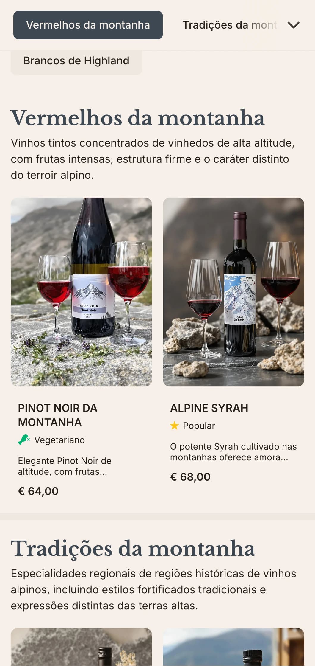 Modelo de carta de vinhos inspirado na montanha, com detalhes em ardósia e estética alpina, perfeito para restaurantes em montanhas e vinícolas de clima frio.