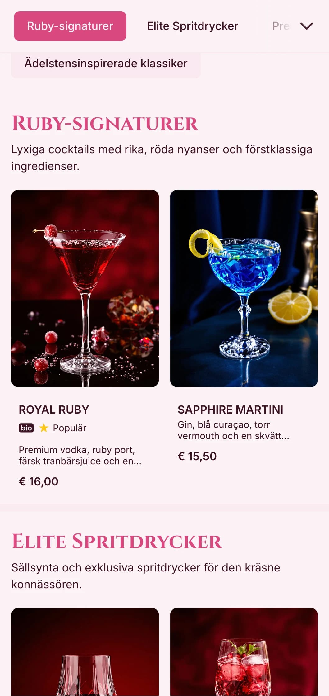 Rik röd design med ädelstensinspirerade element för exklusiva vin- och cocktailbarer.