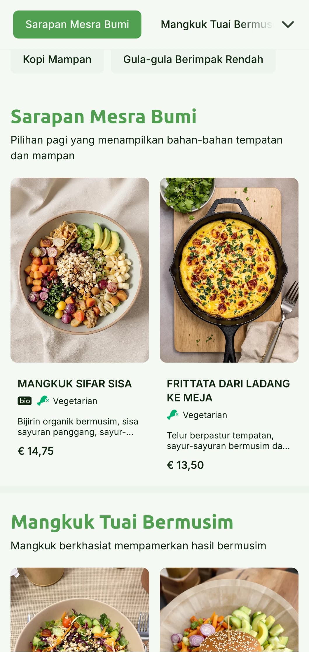 Reka bentuk hijau berinspirasikan alam semula jadi dengan elemen mesra alam untuk kafe yang mampan.
