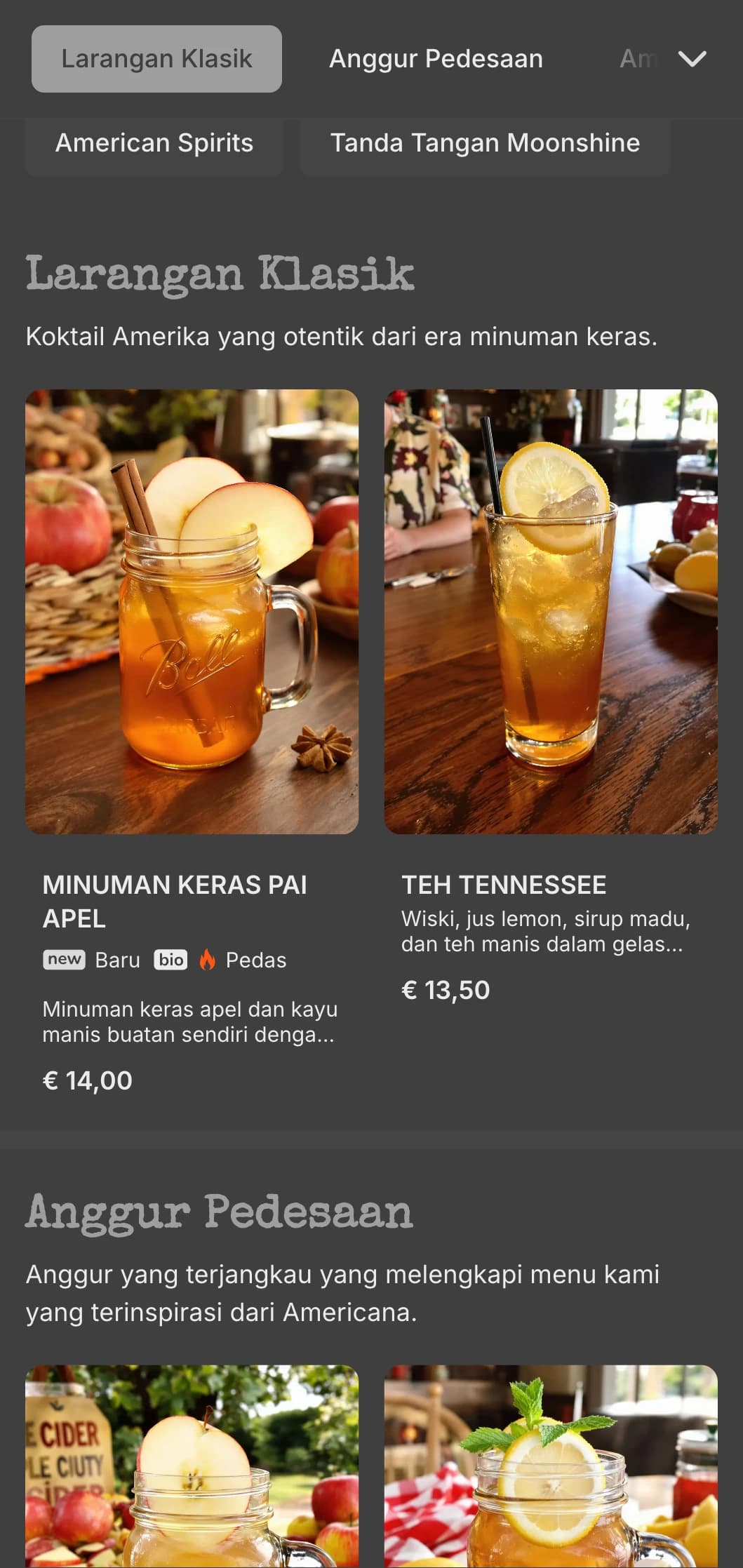 Desain abu-abu antik dengan elemen larangan untuk bar minuman beralkohol Amerika.