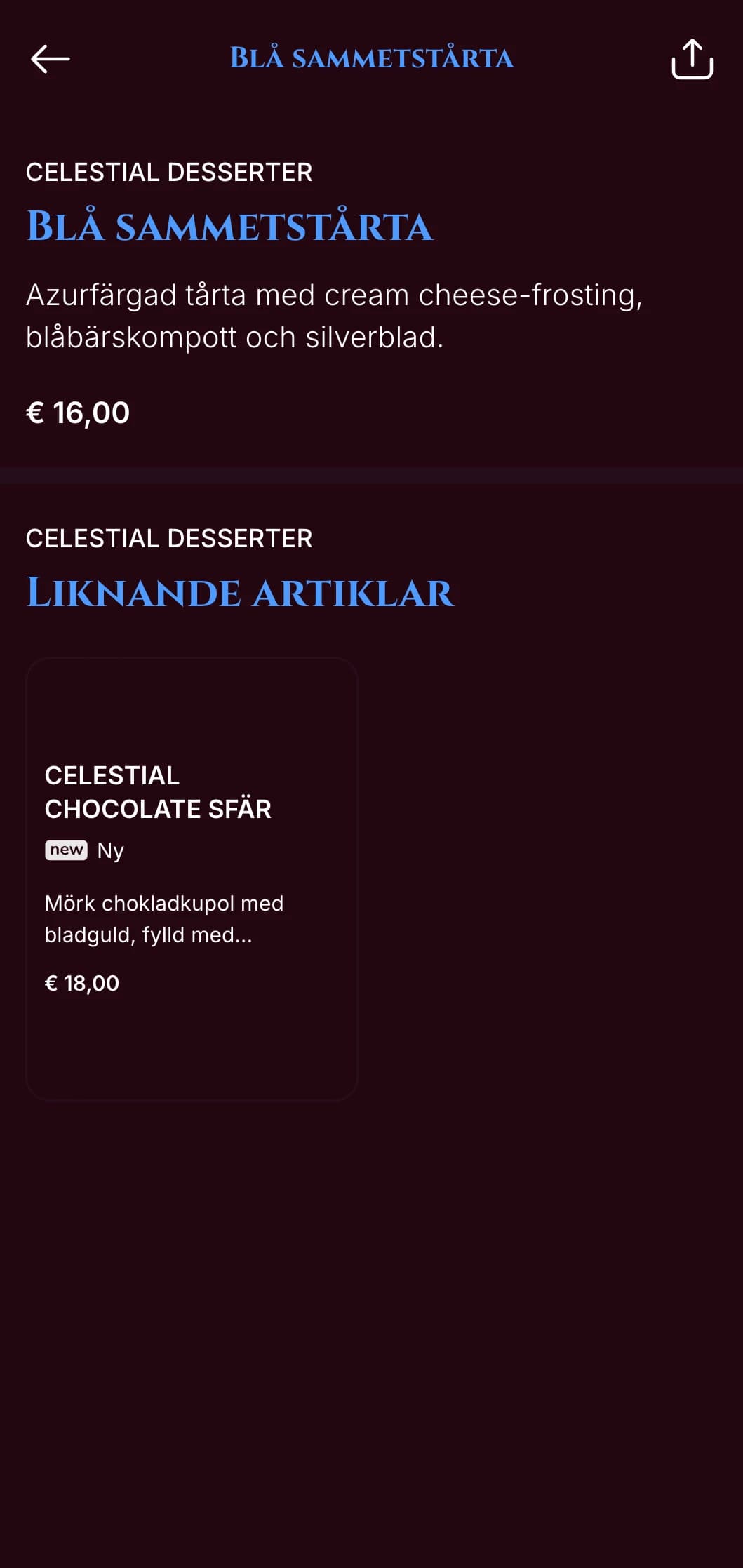 En dramatisk midnattsblå middagsmeny med gyllene accenter, utformad för kvällsmatställen med en lyxig atmosfär.