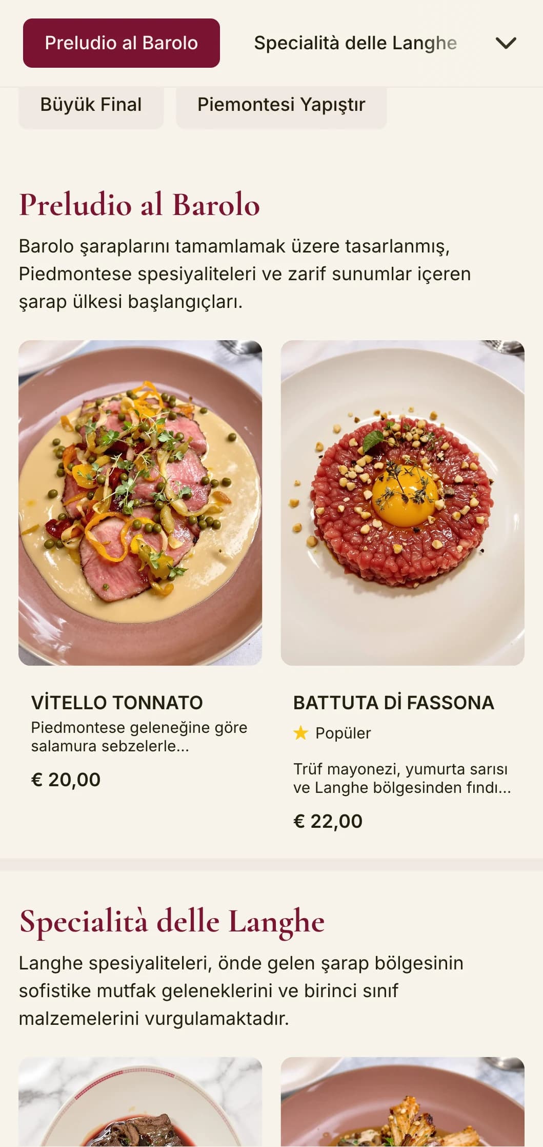 Piedmont'un ünlü Barolo şarap geleneğini kutlayan koyu şarap kırmızıları ile sofistike tasarım.