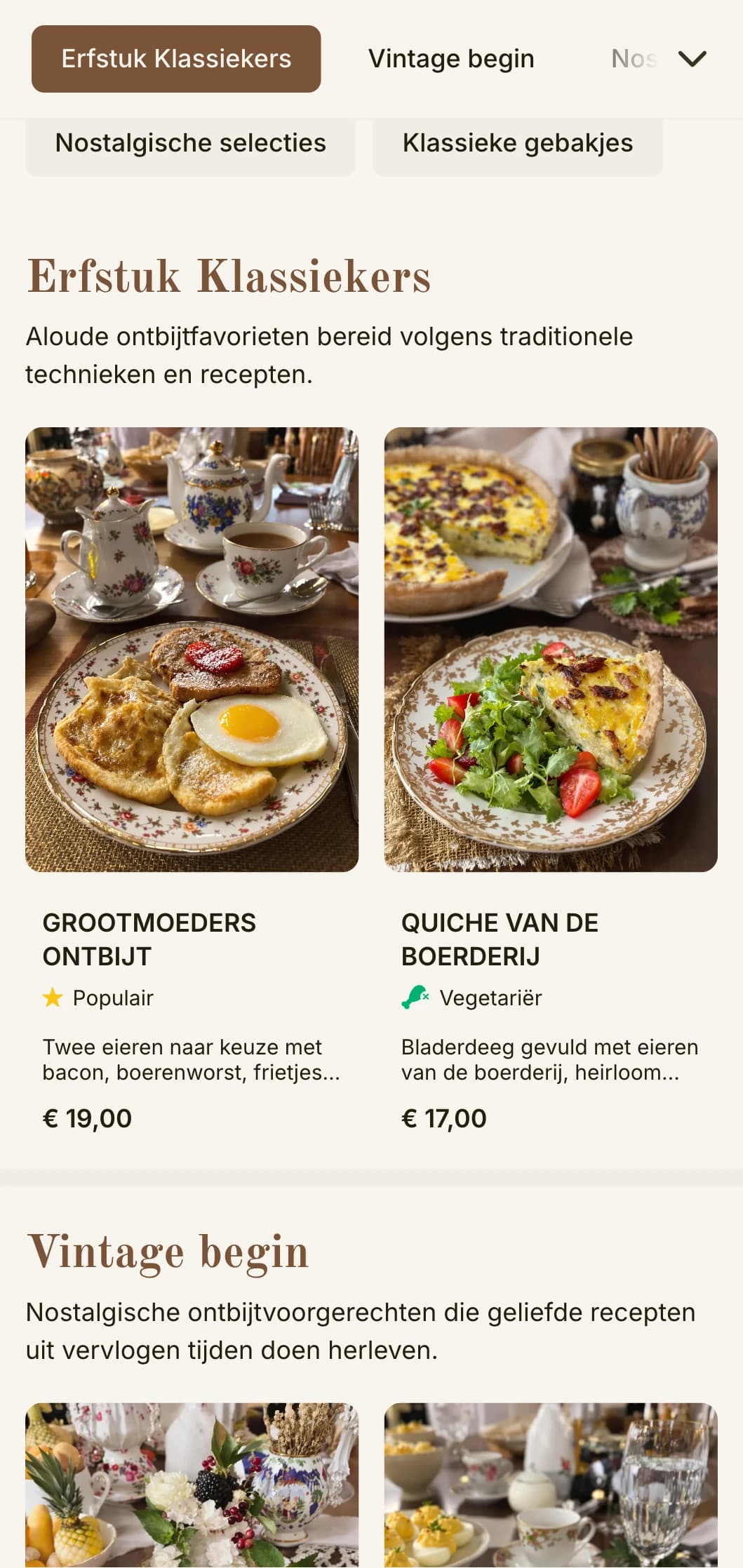 Nostalgische ochtendaanbiedingen geïnspireerd op geliefde recepten uit het verleden, gepresenteerd met tijdloze elegantie.