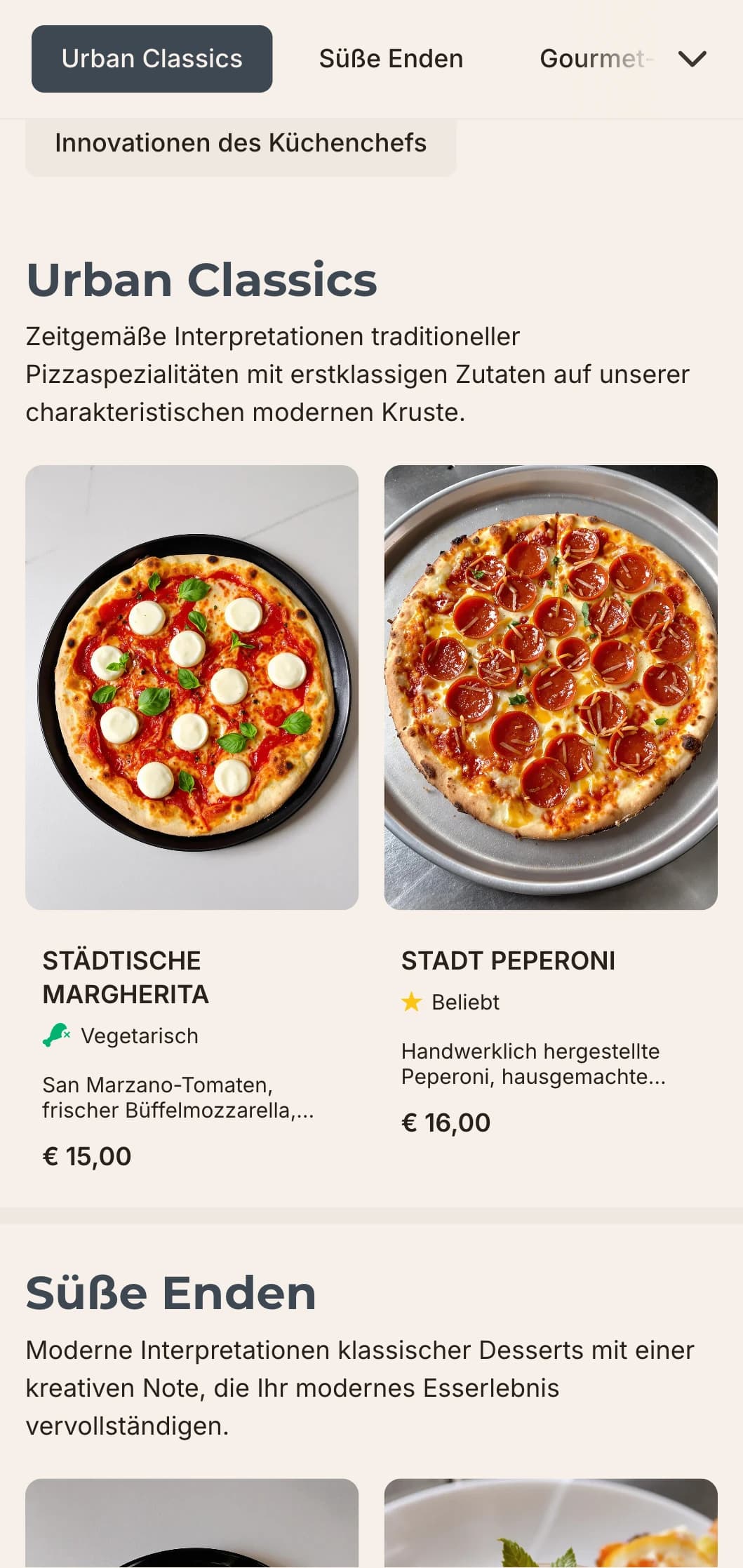 Zeitgemäßes Pizzamenü-Design mit klaren Linien und minimalistischer Ästhetik, ideal für urbane Pizzerien mit einem schlanken Ansatz.