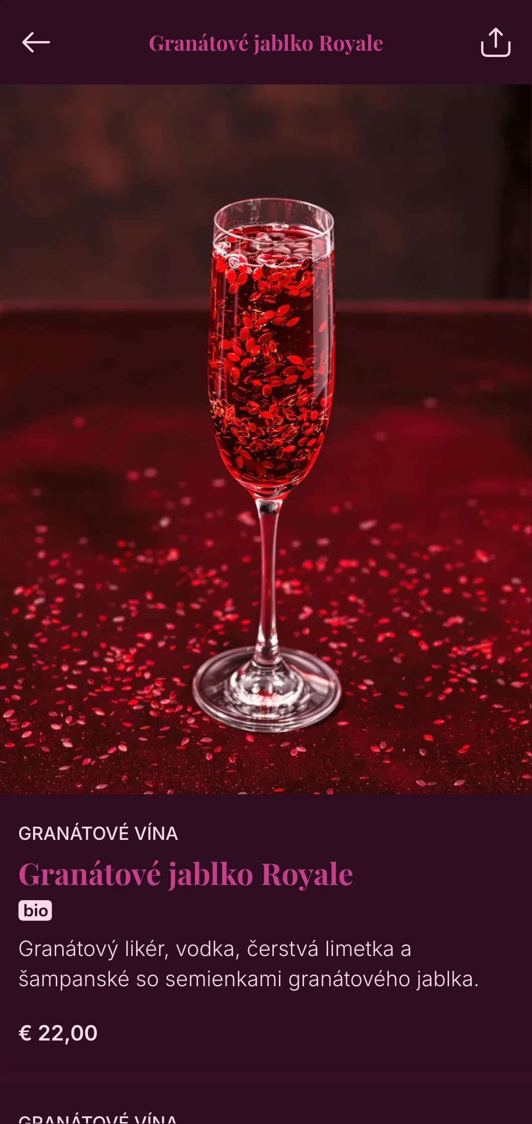 Sýto purpurový dizajn s prvkami inšpirovanými drahokamami pre luxusné koktailové destinácie.