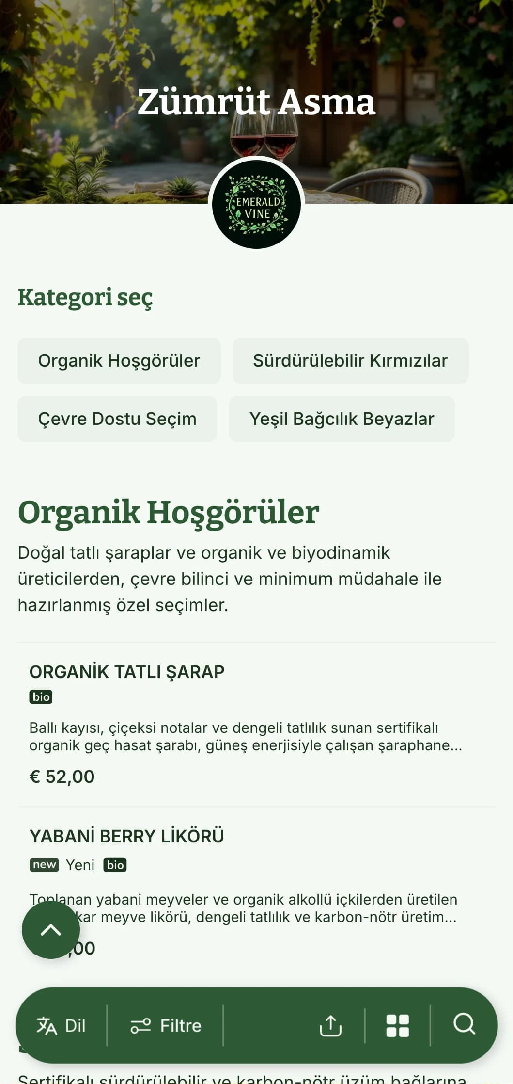 Botanik öğeler ve doğal dokular içeren yemyeşil temalı şarap listesi şablonu, organik şarap seçimleri ve bahçe restoranları için mükemmel.