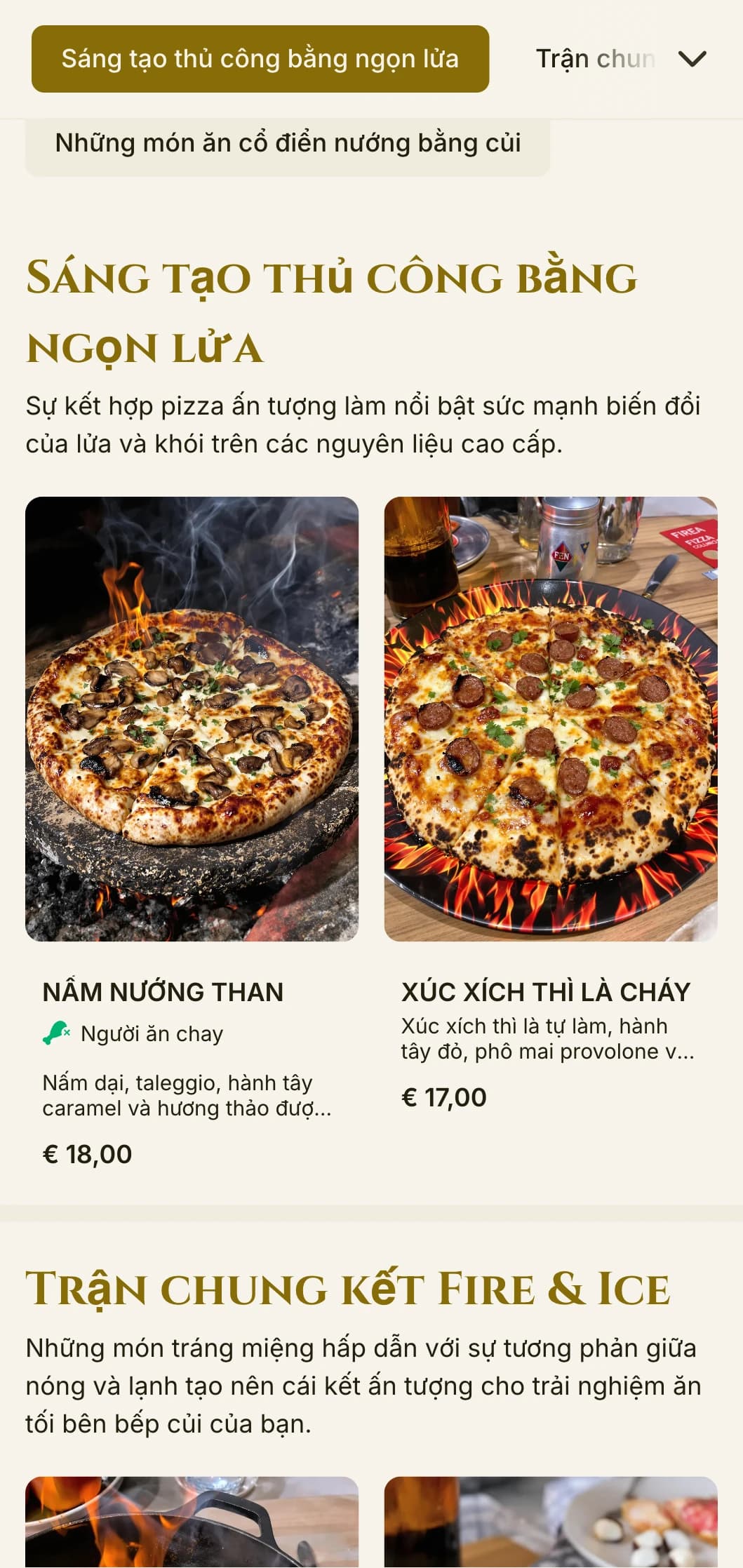 Thực đơn pizza ấn tượng với màu sắc rực rỡ và kiểu chữ đậm dành cho các chuyên gia nướng pizza bằng củi.
