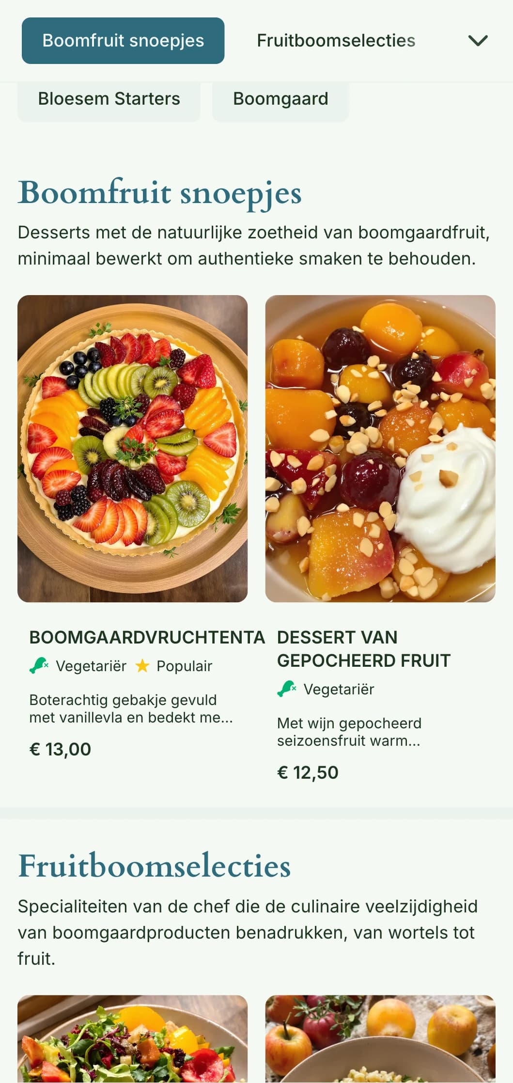 Fruitig, op boomgaarden geïnspireerd lunchmenu-ontwerp met seizoensgebonden elementen en natuurlijke overvloed, ideaal voor restaurants die boomvruchten en boomgaardproducten gebruiken.