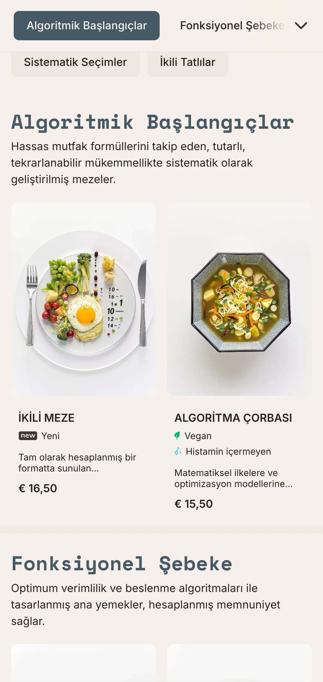Hassasiyet odaklı restoranlar ve konsept lokantalar için mükemmel, matematiksel öğeler ve sistematik düzen içeren teknik, işlev odaklı öğle yemeği menüsü tasarımı.