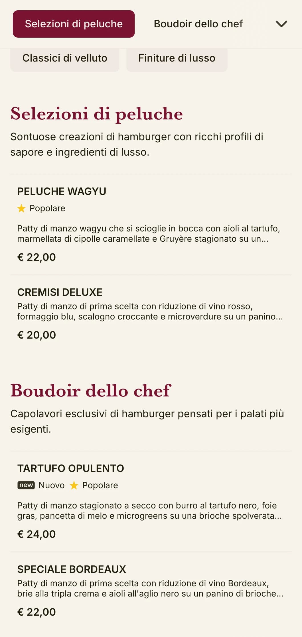 Un lussuoso hamburger lounge con texture ricche e presentazione opulenta.