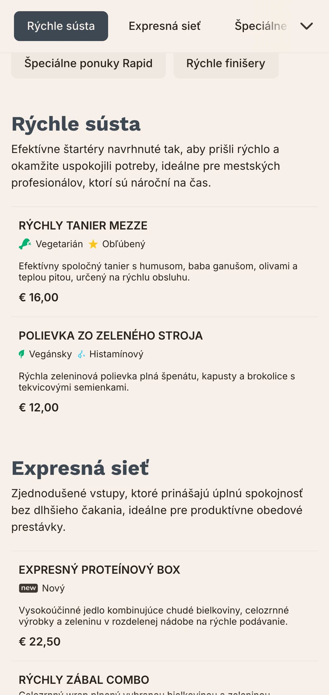Efektívny, mestom inšpirovaný dizajn obedového menu s výraznou typografiou a prehľadnou organizáciou, ideálny pre rušné mestské reštaurácie, ktoré slúžia pracujúcim profesionálom s obmedzeným časom na obed.