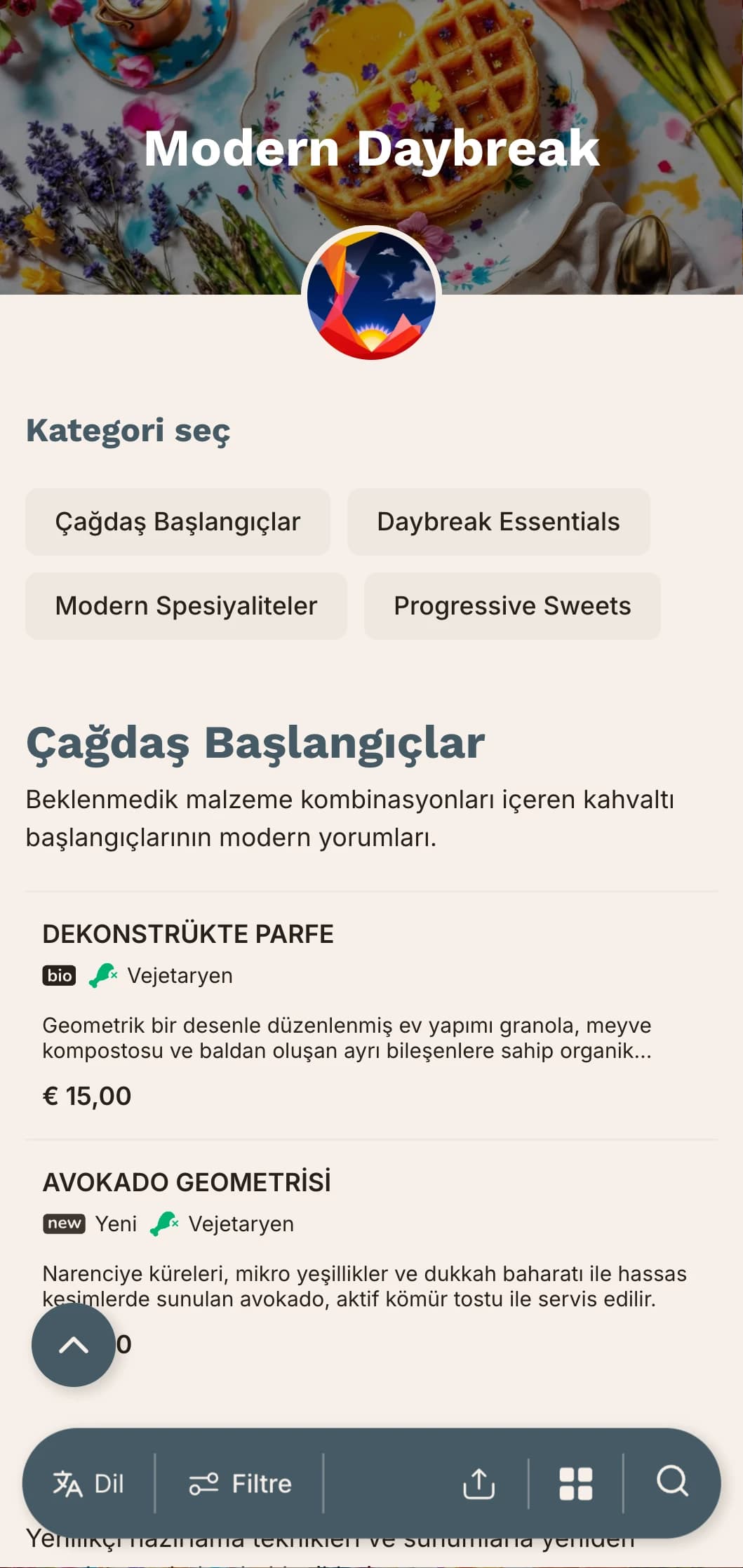 Erken kalkan maceraperestler için yenilikçi teknikler ve beklenmedik lezzet kombinasyonları içeren çağdaş sabah ikramları.