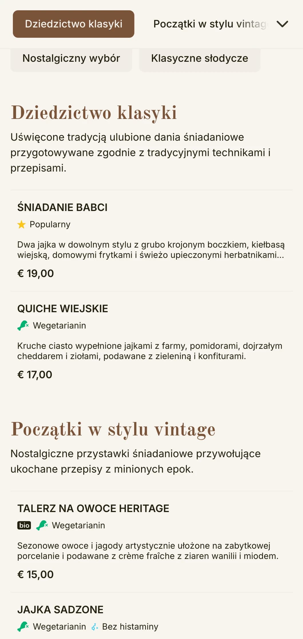 Nostalgiczne poranne propozycje inspirowane ukochanymi przepisami z przeszłości, prezentowane z ponadczasową elegancją.