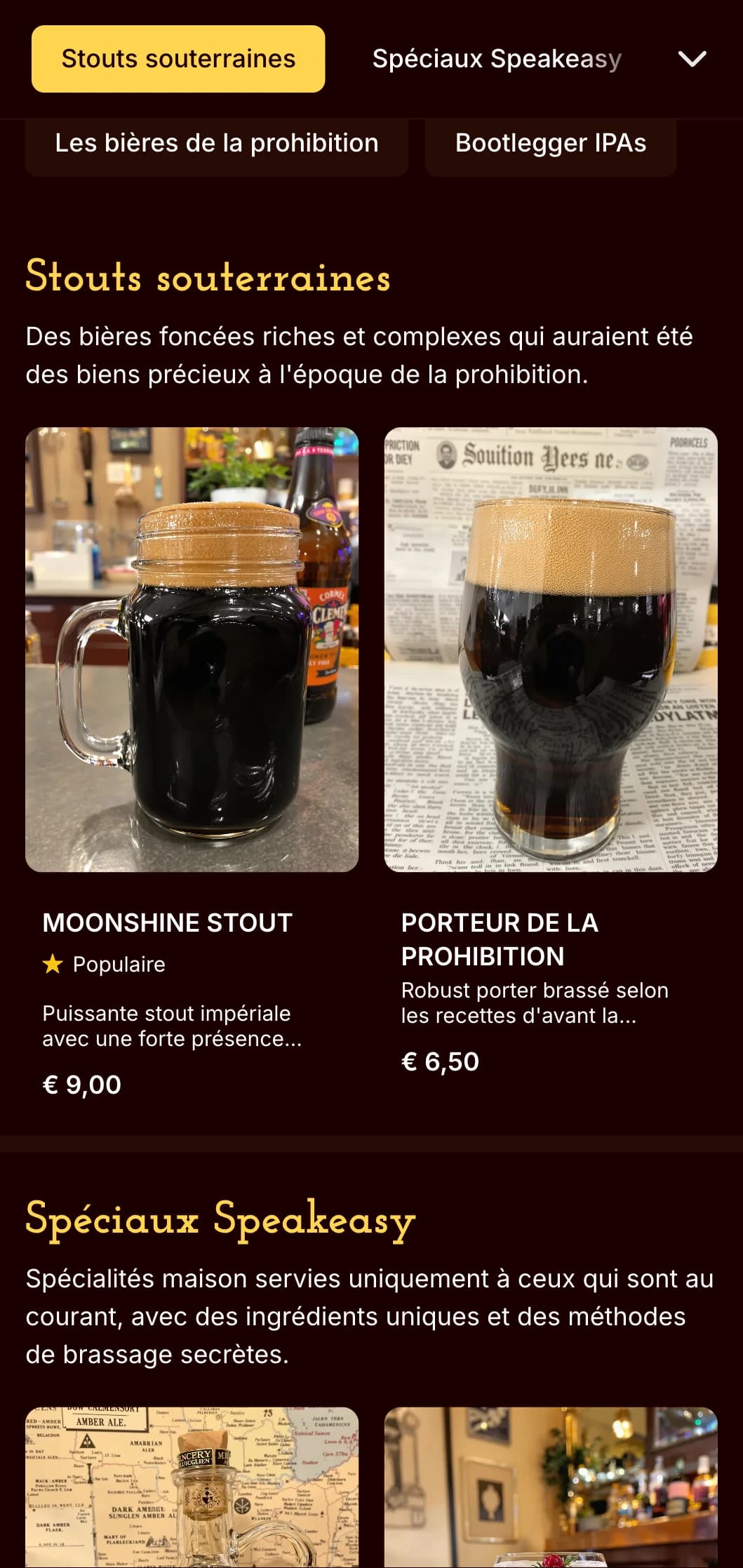 Design clandestin et vintage de l'époque de la prohibition, avec des tons sombres et une esthétique secrète, idéal pour les bars à bières sur le thème des bars clandestins.
