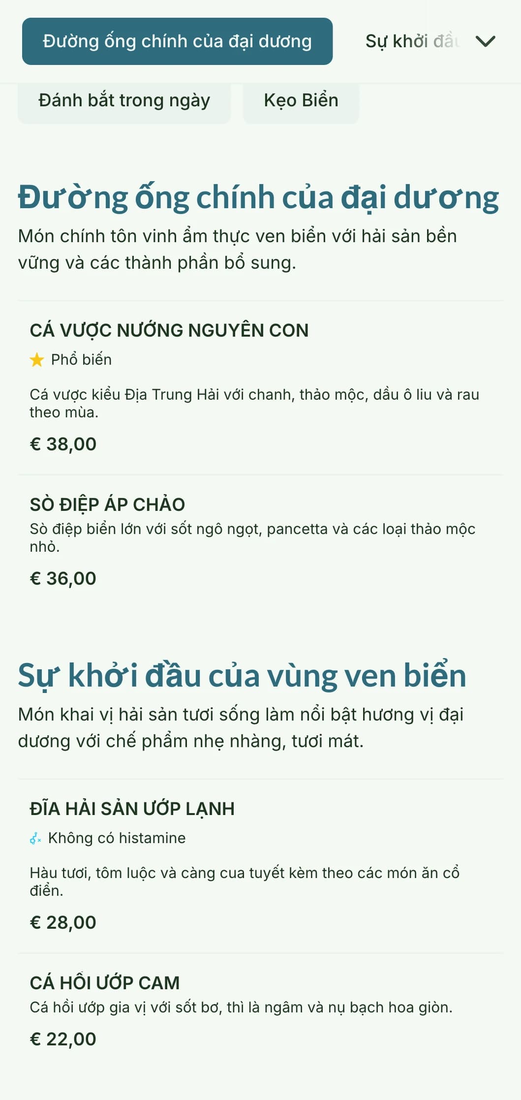 Thiết kế thực đơn bữa tối tươi mát và thoáng mát lấy cảm hứng từ cuộc sống ven biển, với tông màu xanh nhẹ nhàng và kết cấu tự nhiên, hoàn hảo cho các nhà hàng hải sản.