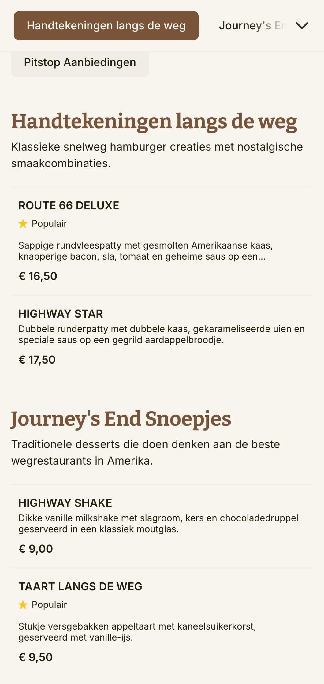 Op de snelweg geïnspireerde hamburgertent met vintage verkeersborden en klassieke Amerikaanse nostalgie van roadtrips.