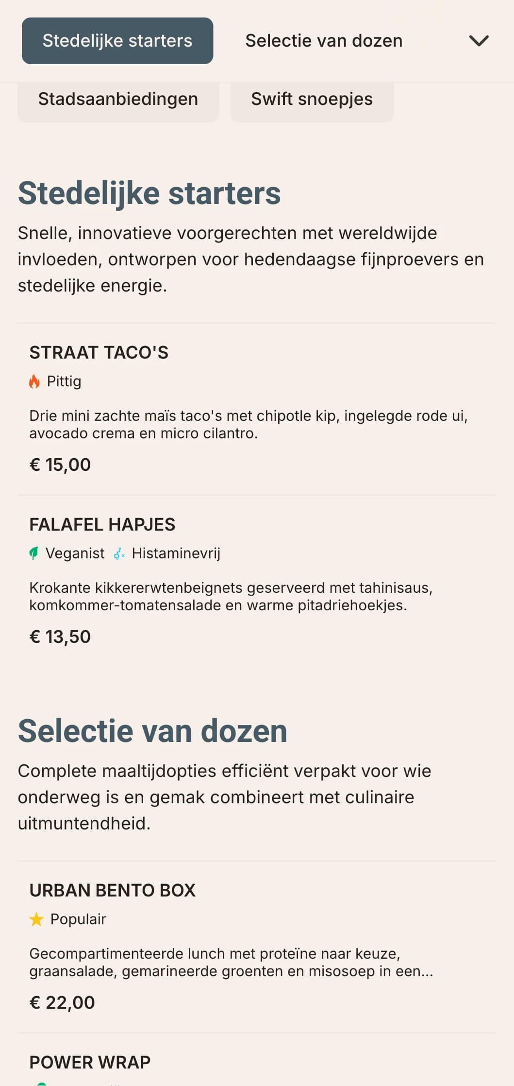 Gedurfd, eigentijds lunchmenu-ontwerp voor fast-casual eetgelegenheden, met dynamische typografie en efficiënte lay-out voor stedelijke professionals die op zoek zijn naar hoogwaardige middagmaaltijden.