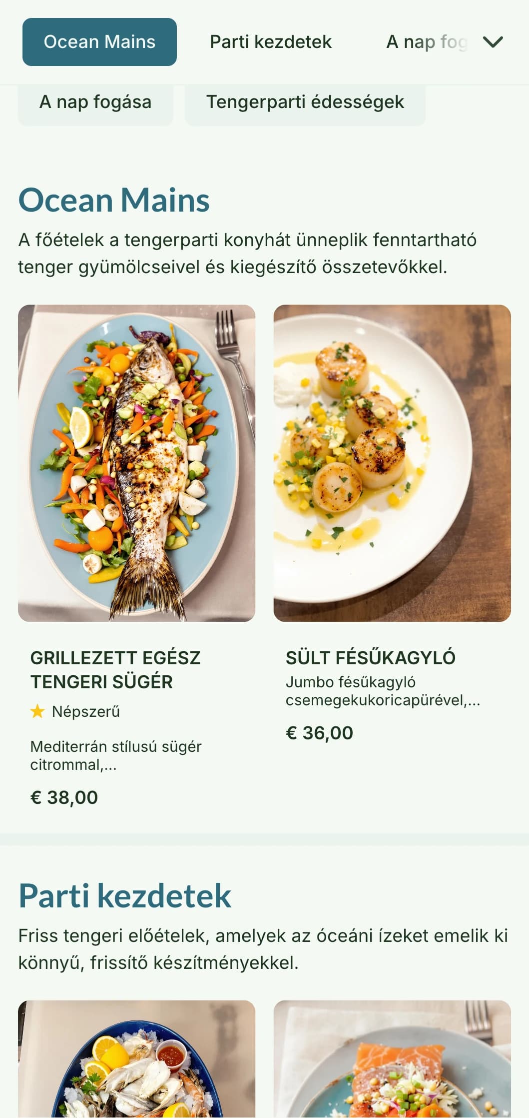 A tengerparti élet ihlette friss és légies, lágy kék színekkel és természetes textúrákkal díszített vacsora menü design, amely tökéletes a tenger gyümölcsei éttermek számára.