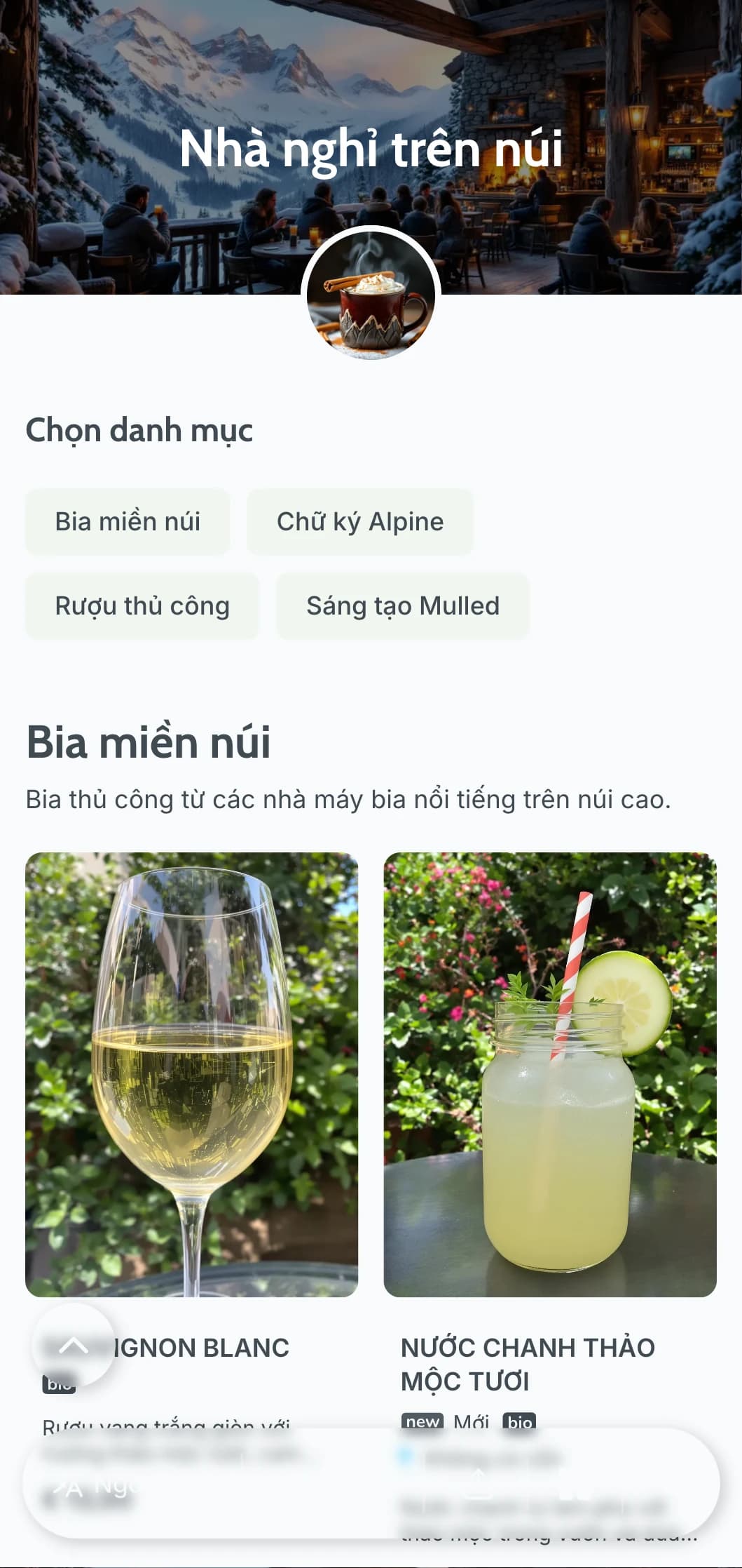 Thiết kế màu xám xanh mát mắt lấy cảm hứng từ những nơi nghỉ dưỡng trên núi dành cho quán bar sau khi trượt tuyết.