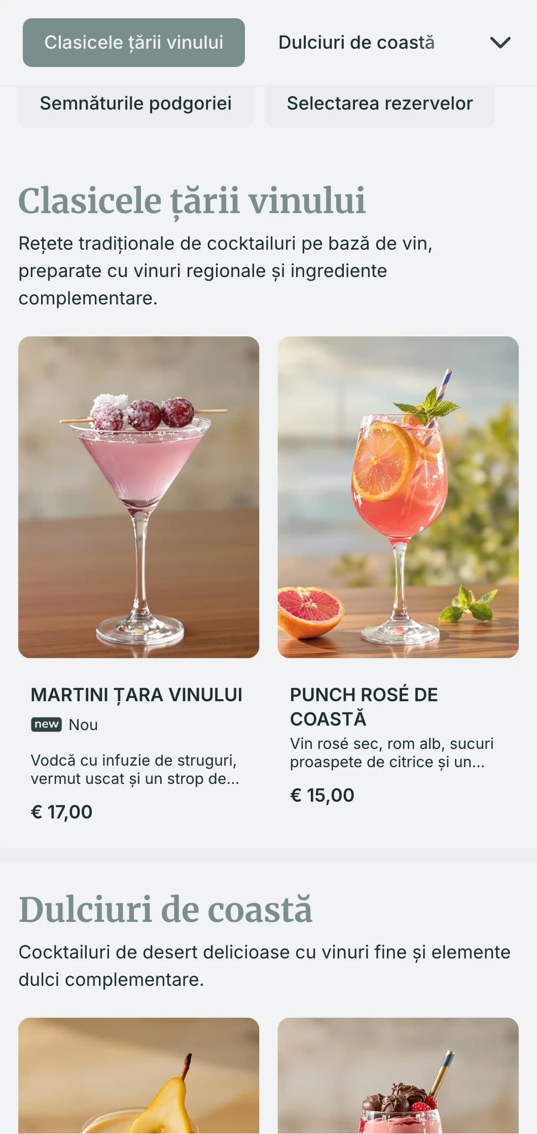 Un design proaspăt, inspirat de coastă, pentru baruri de vinuri din locații de pe malul mării, cu tonuri cețoase de gri-albastru și tipografie aerisită.