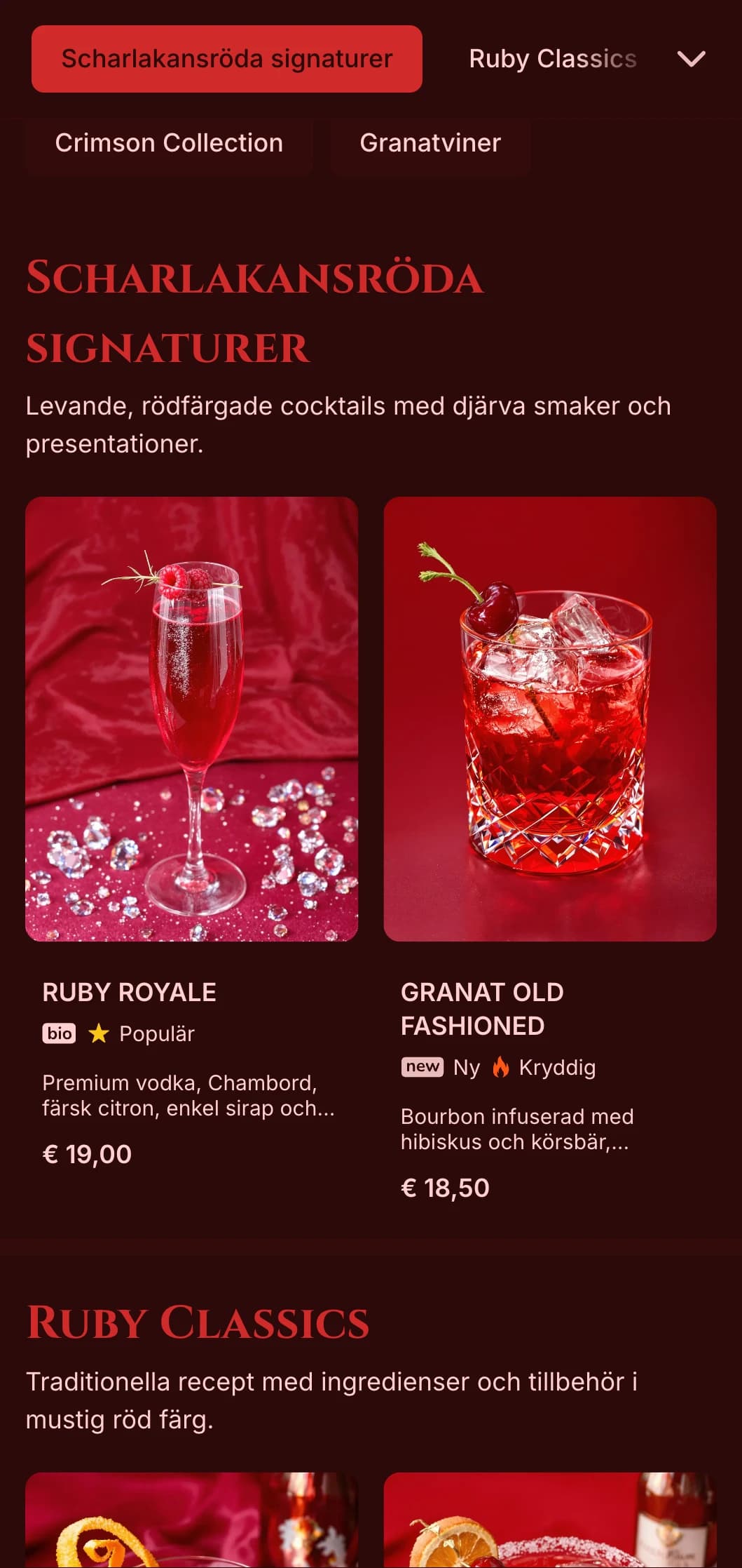 Djupröd design med rika texturer för passionerade vin- och cocktailbarer.