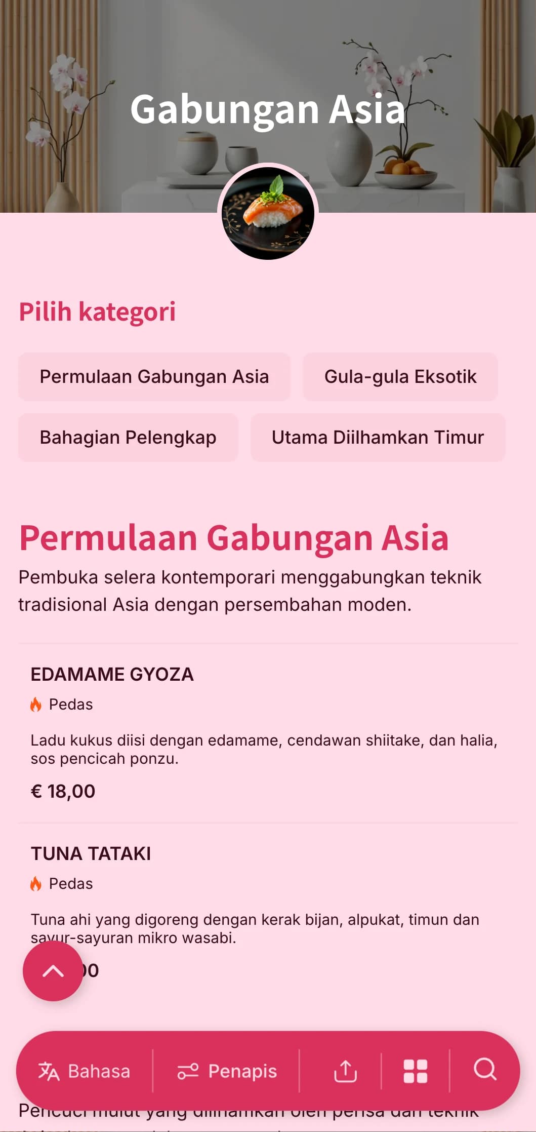 Katering kontemporari berinspirasikan Asia yang menggabungkan teknik tradisional dengan persembahan moden untuk acara bergaya dan perhimpunan antarabangsa.