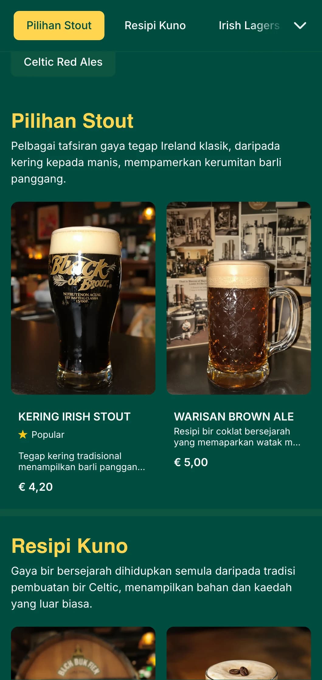 Templat tradisional yang diinspirasikan oleh pub Ireland dengan ton zamrud dan aksen simpul Celtic, sesuai untuk pertubuhan bertema Ireland.