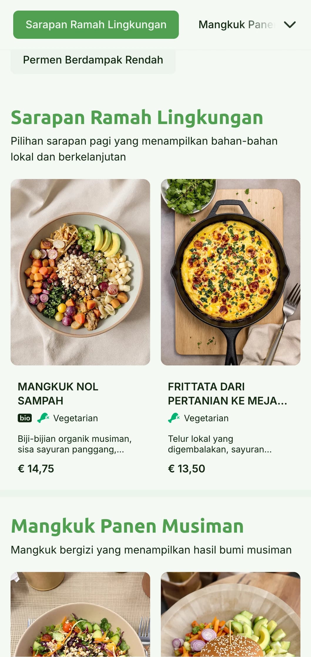 Desain hijau yang terinspirasi dari alam dengan elemen ramah lingkungan untuk kafe yang berkelanjutan.