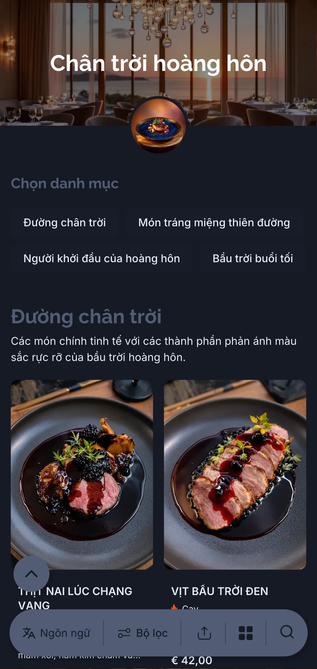 Ý tưởng ăn tối tinh tế lấy cảm hứng từ màu sắc tinh tế của bầu trời lúc chạng vạng.