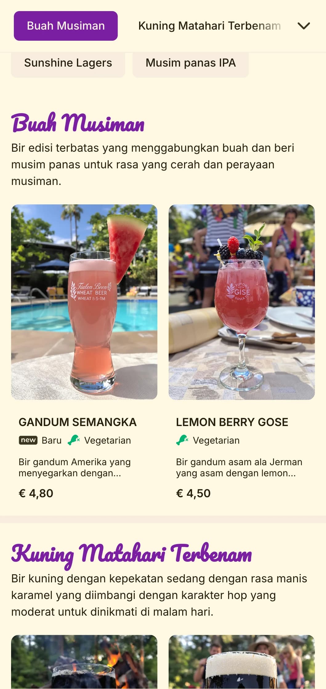 Desain yang cerah dan cerah dengan warna keemasan dan aksen hangat, cocok untuk taman bir musim panas dan penawaran minuman musiman.