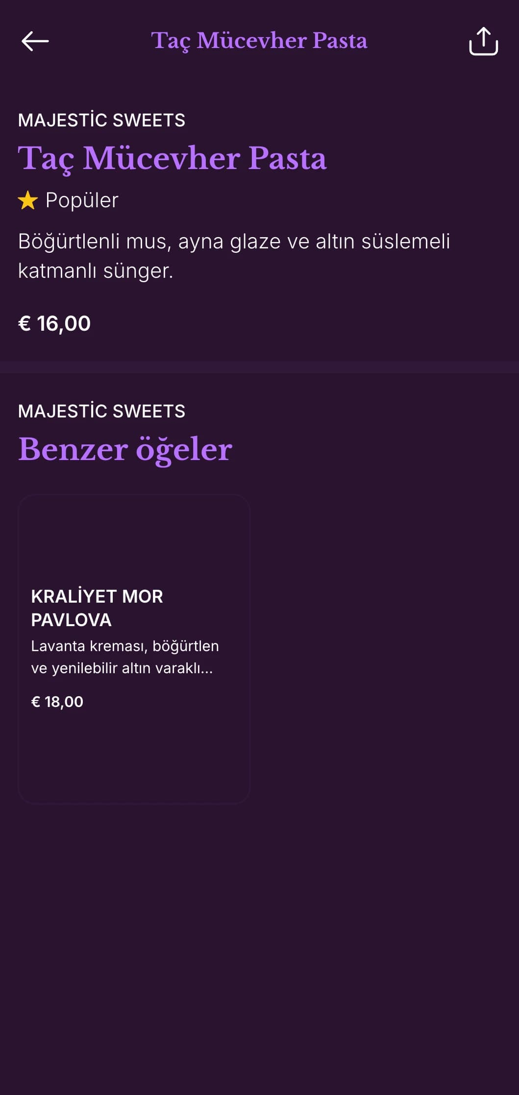Eski dünya cazibesine sahip kuruluşlar için mükemmel olan, klasik tasarım unsurlarına sahip muhteşem mor ve altın rengi bir akşam yemeği menüsü.