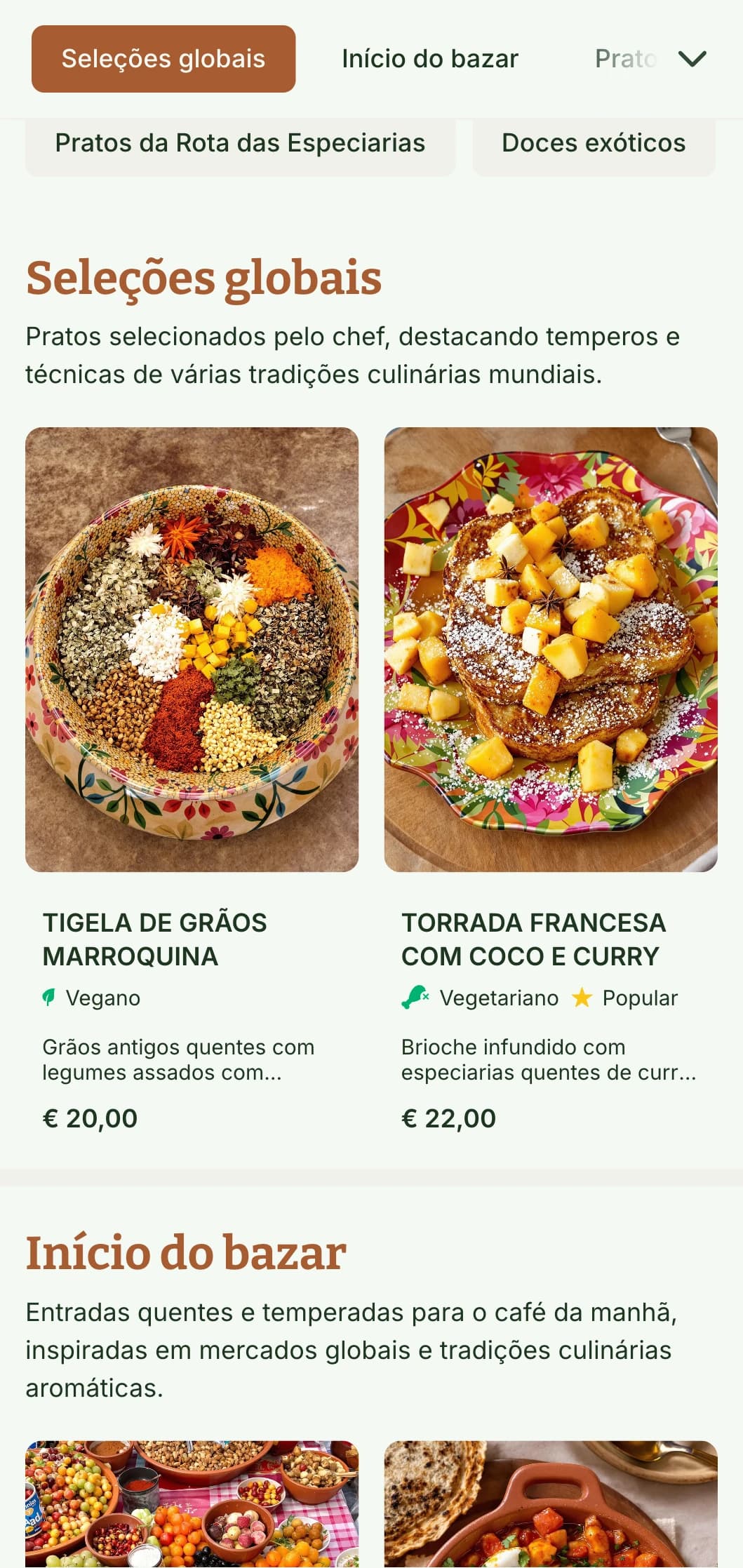 Modelo de brunch quente, inspirado em especiarias, com cores ricas, perfeito para cafés com sabores globais de café da manhã e pratos condimentados.