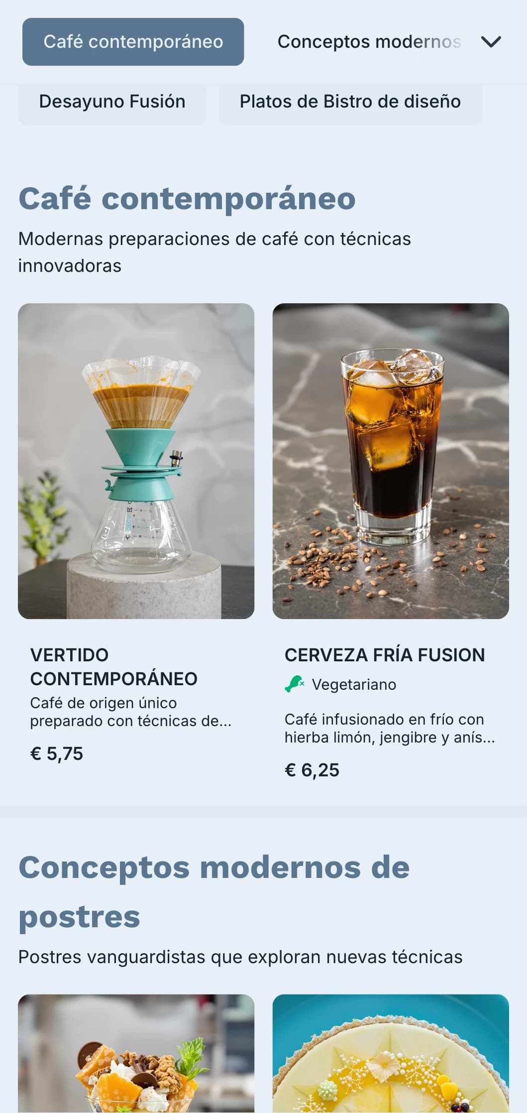 Diseño limpio y contemporáneo con detalles en verde azulado para bares modernos y cafeterías de fusión.