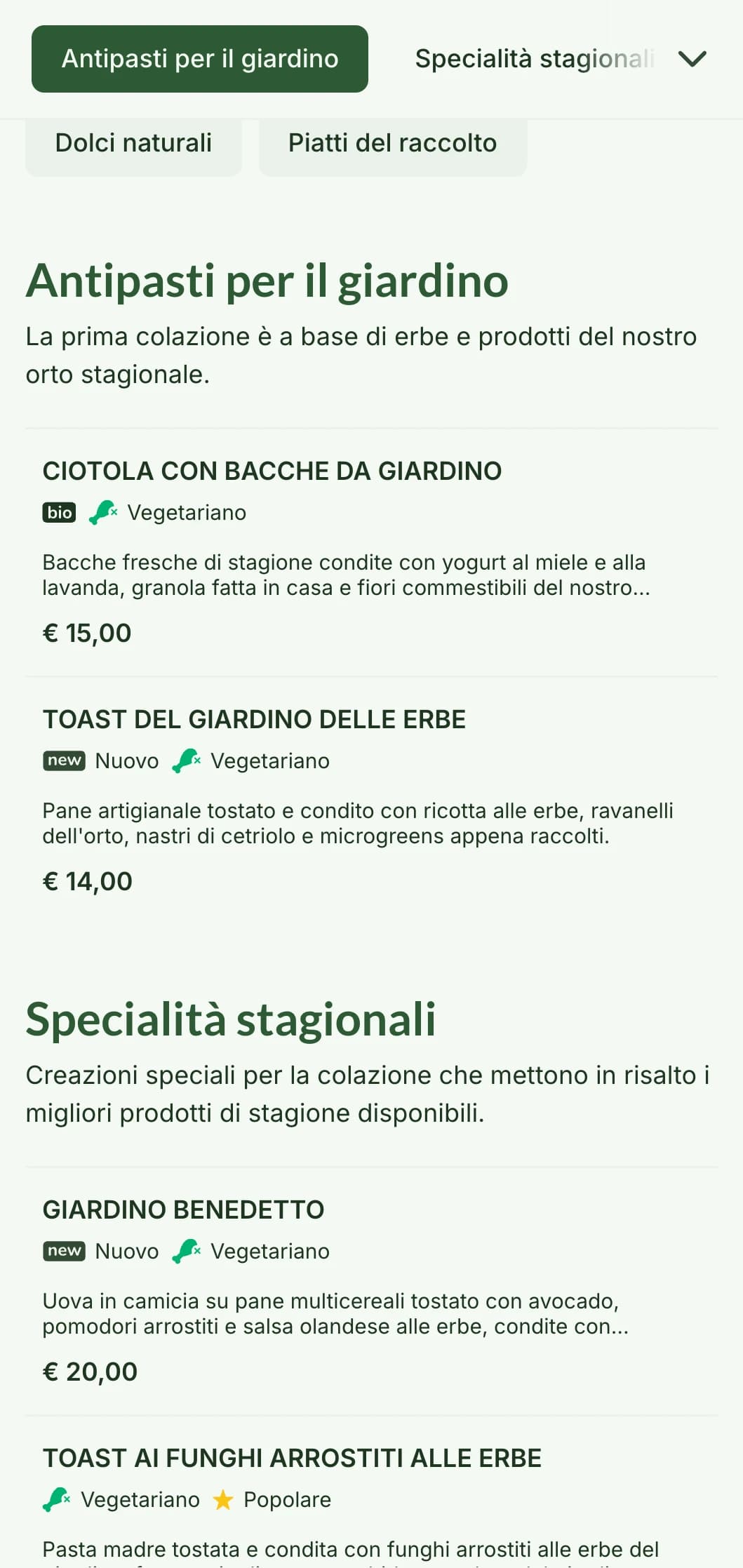 Piatti per la colazione ispirati alla natura con prodotti di stagione e ingredienti biologici in una presentazione rinfrescante.