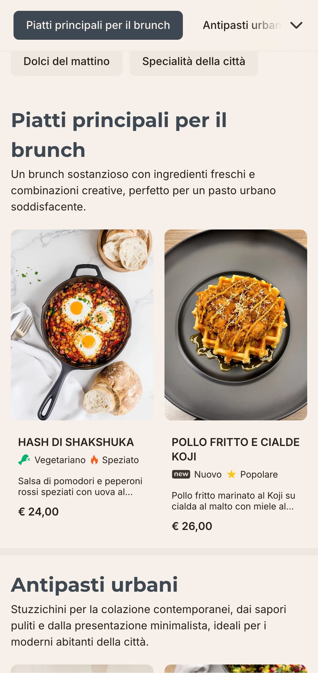 Modello minimalista per brunch con linee pulite e tipografia moderna, ideale per caffè urbani contemporanei con un'estetica industriale.