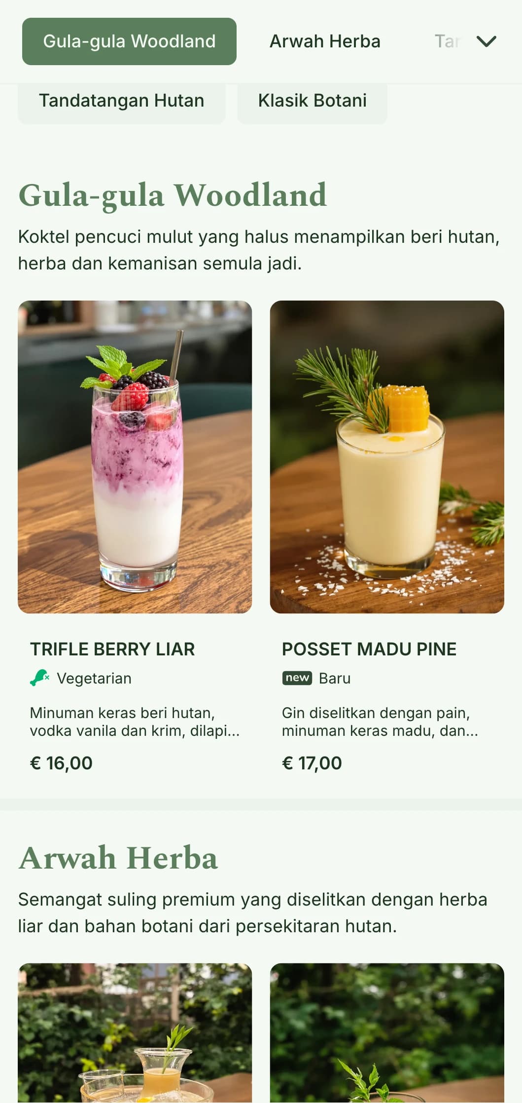 Reka bentuk yang diilhamkan oleh hutan untuk bar yang mengkhususkan diri dalam bahan makanan hutan dan koktel yang ditanam herba.