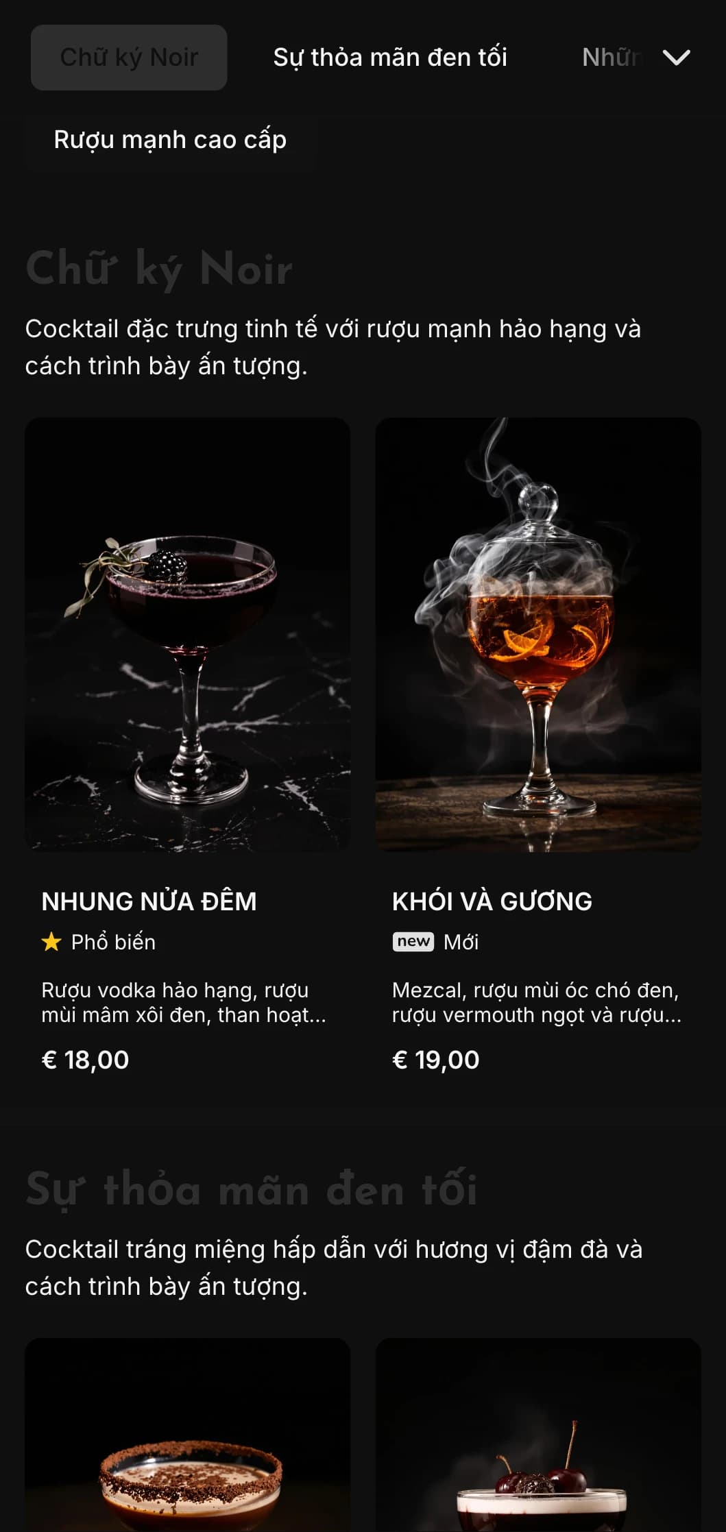 Thiết kế tối giản, bóng bẩy dành cho các quán cocktail và hộp đêm hiện đại với các yếu tố tương phản cao và kiểu chữ đậm.