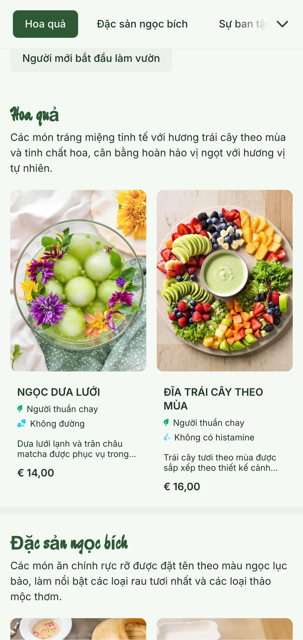 Thiết kế thực đơn Trung Hoa tươi mới và sống động lấy cảm hứng từ thẩm mỹ khu vườn, với điểm nhấn là màu ngọc bích và các thành phần thực vật hoàn hảo cho ẩm thực Trung Hoa từ nông trại đến bàn ăn.