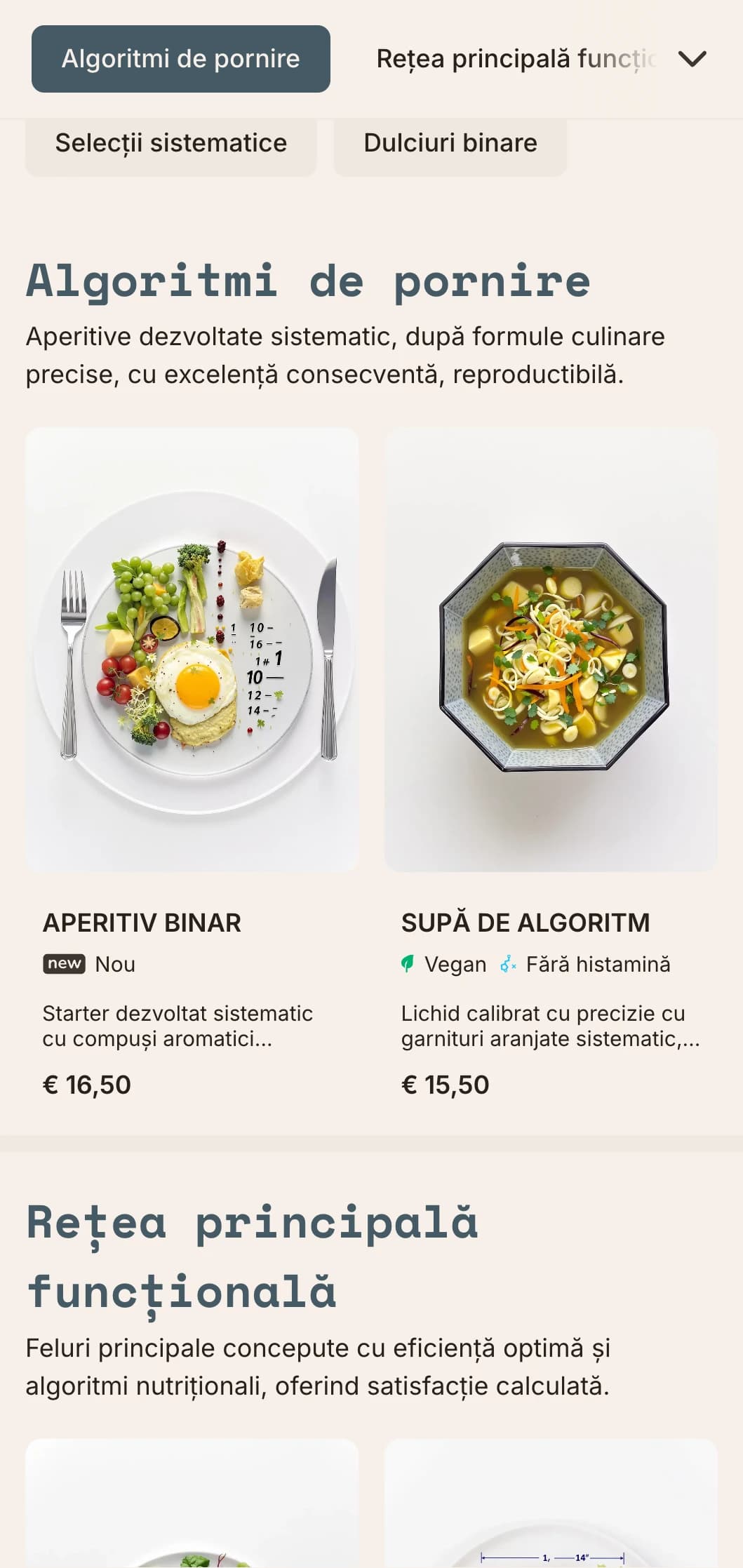 Design de meniu de prânz tehnic, axat pe funcții, cu elemente matematice și aspect sistematic, perfect pentru restaurantele orientate spre precizie și restaurantele concept.