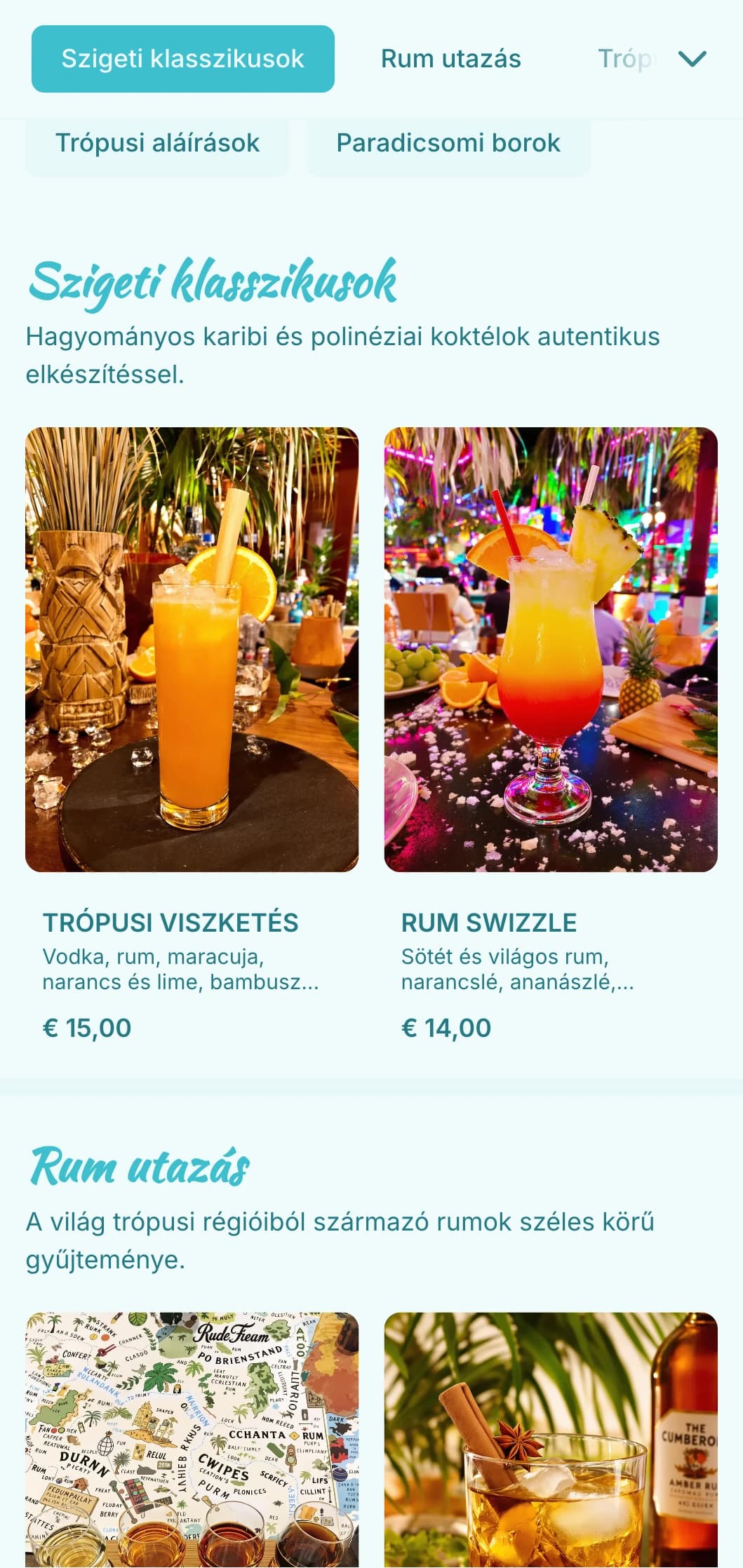 Élénk türkizkék design trópusi elemekkel a tiki és rum bárok számára.