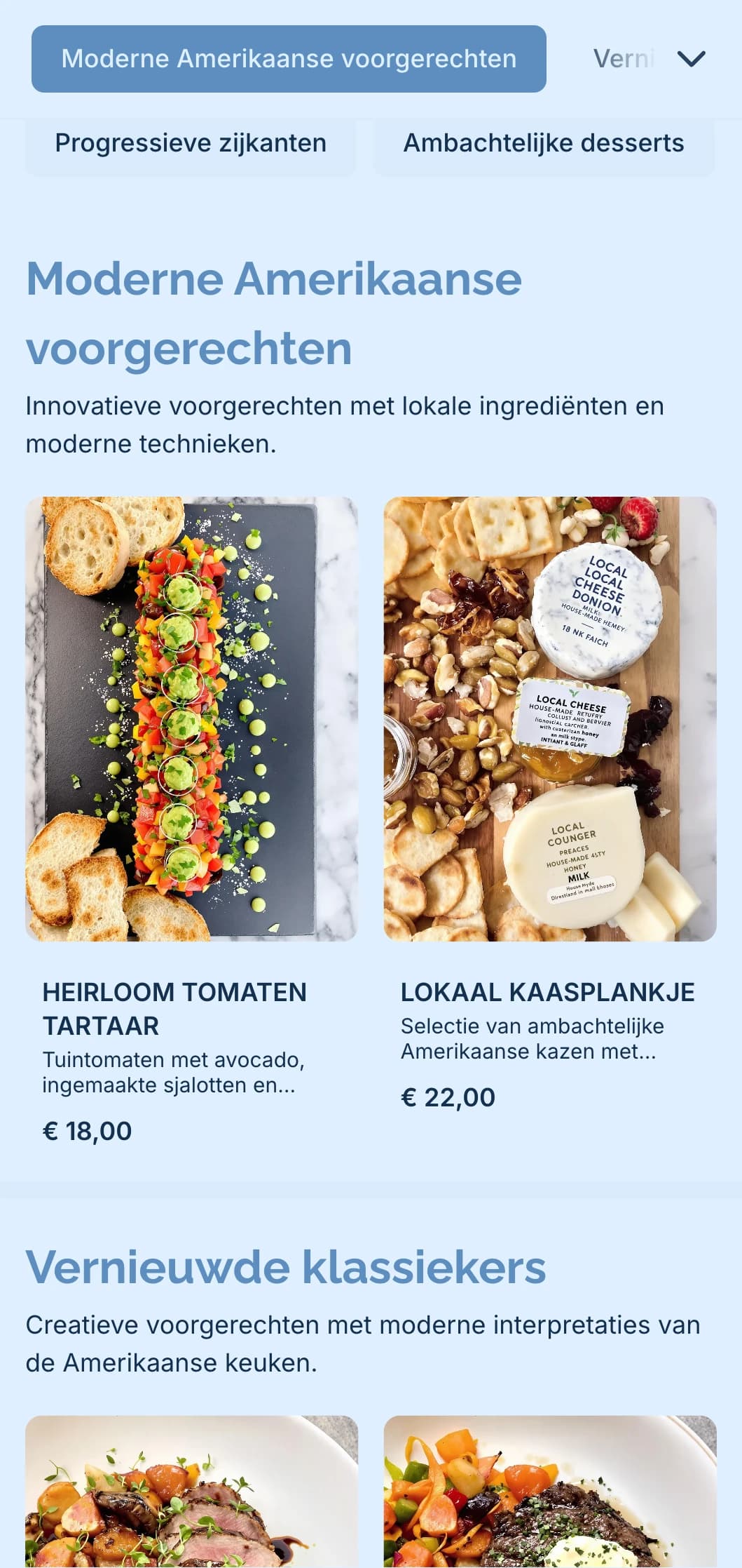 Modern Amerikaans geïnspireerde catering met lokale ingrediënten, innovatieve technieken en eigentijdse presentatie voor verfijnde evenementen.