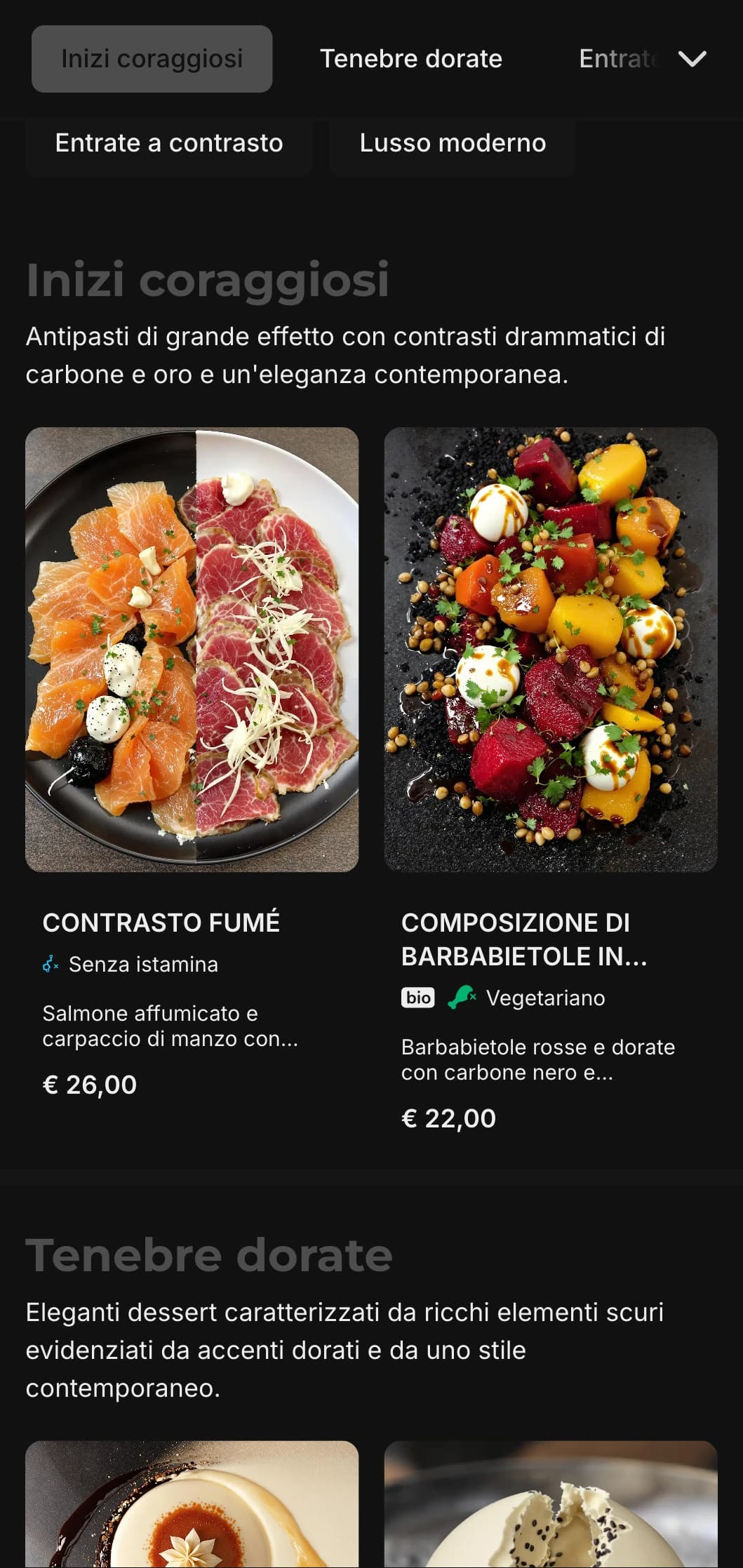Un concetto contemporaneo e audace che combina i toni profondi del carbone con lussuosi accenti dorati.