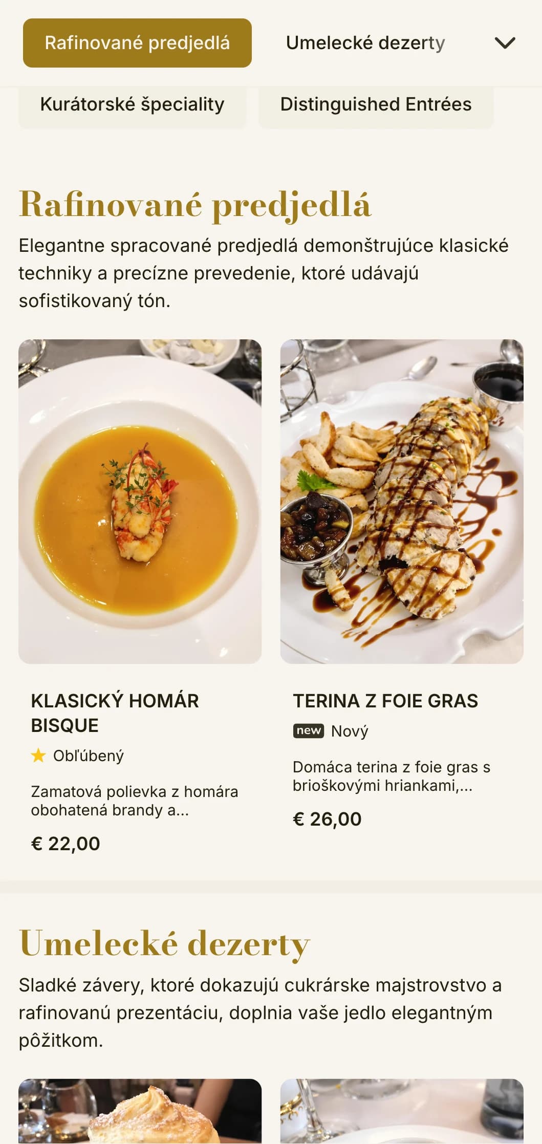 Rafinovaný, sofistikovaný dizajn obedového menu s jemnou typografiou a klasickými proporciami, vhodný pre luxusné reštaurácie a zariadenia s kvalitným stravovaním, ktoré ponúkajú obedové menu.